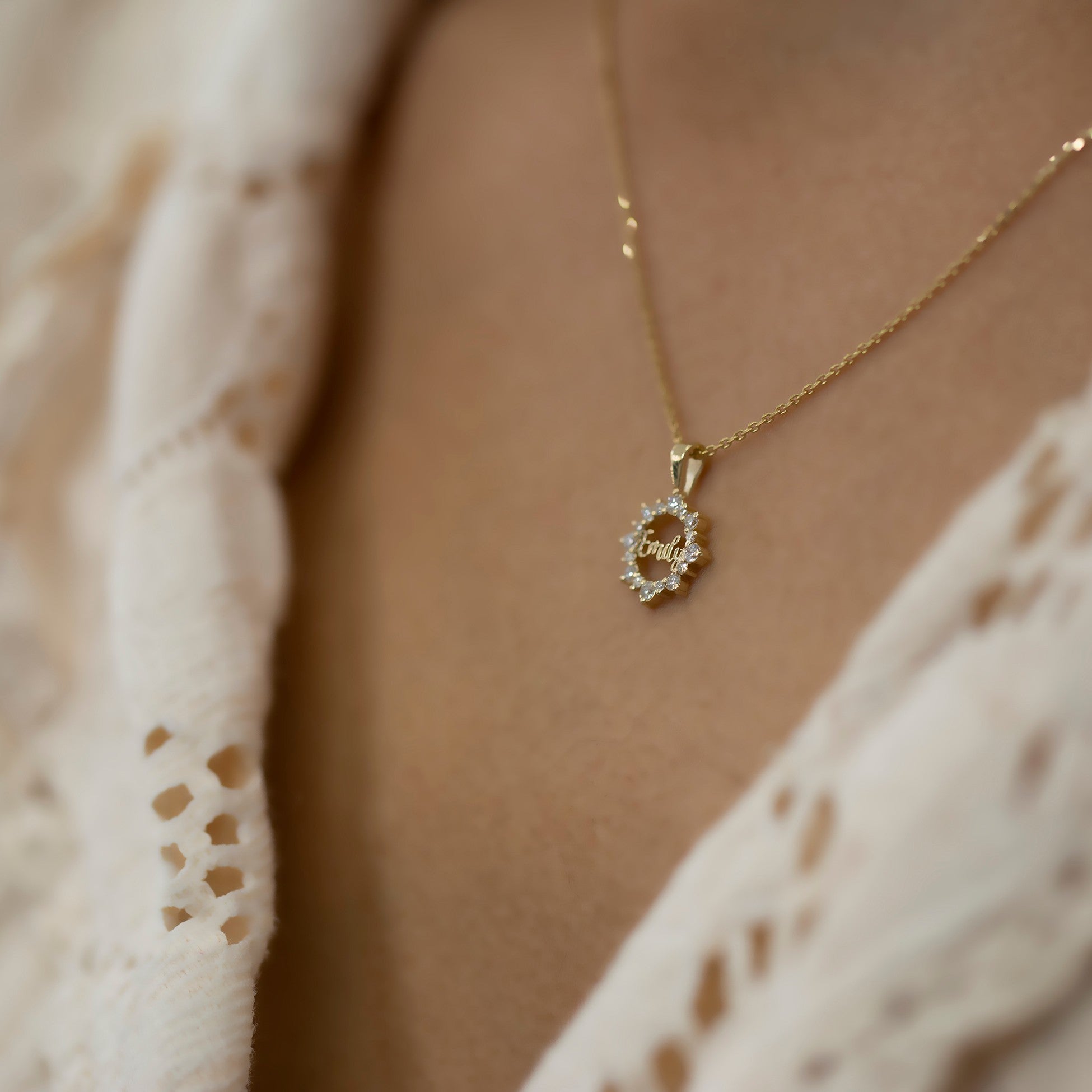 14K Gold Diamond Personalized Name Sun Necklace