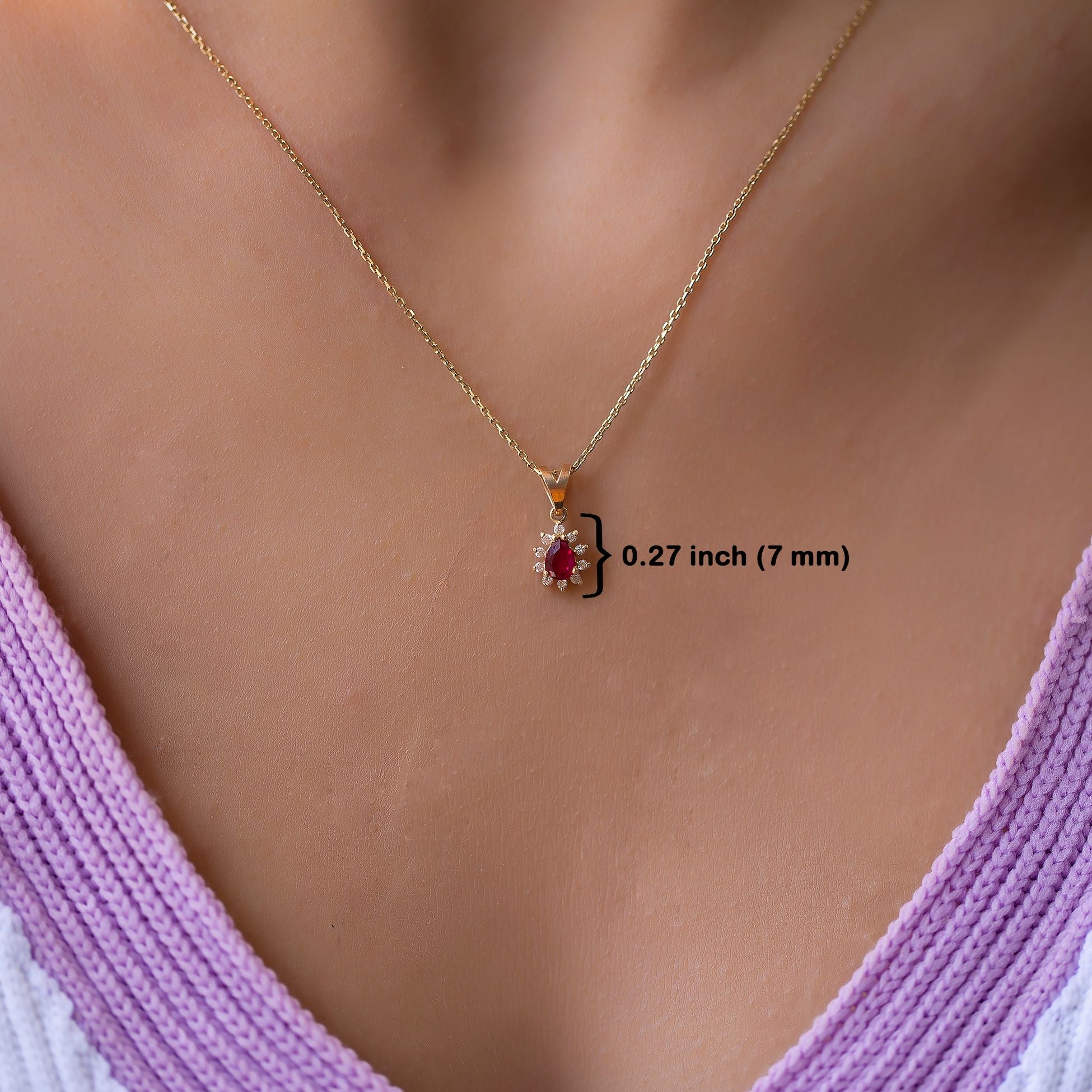 14K Gold Diamond Drop Cut Ruby Necklace