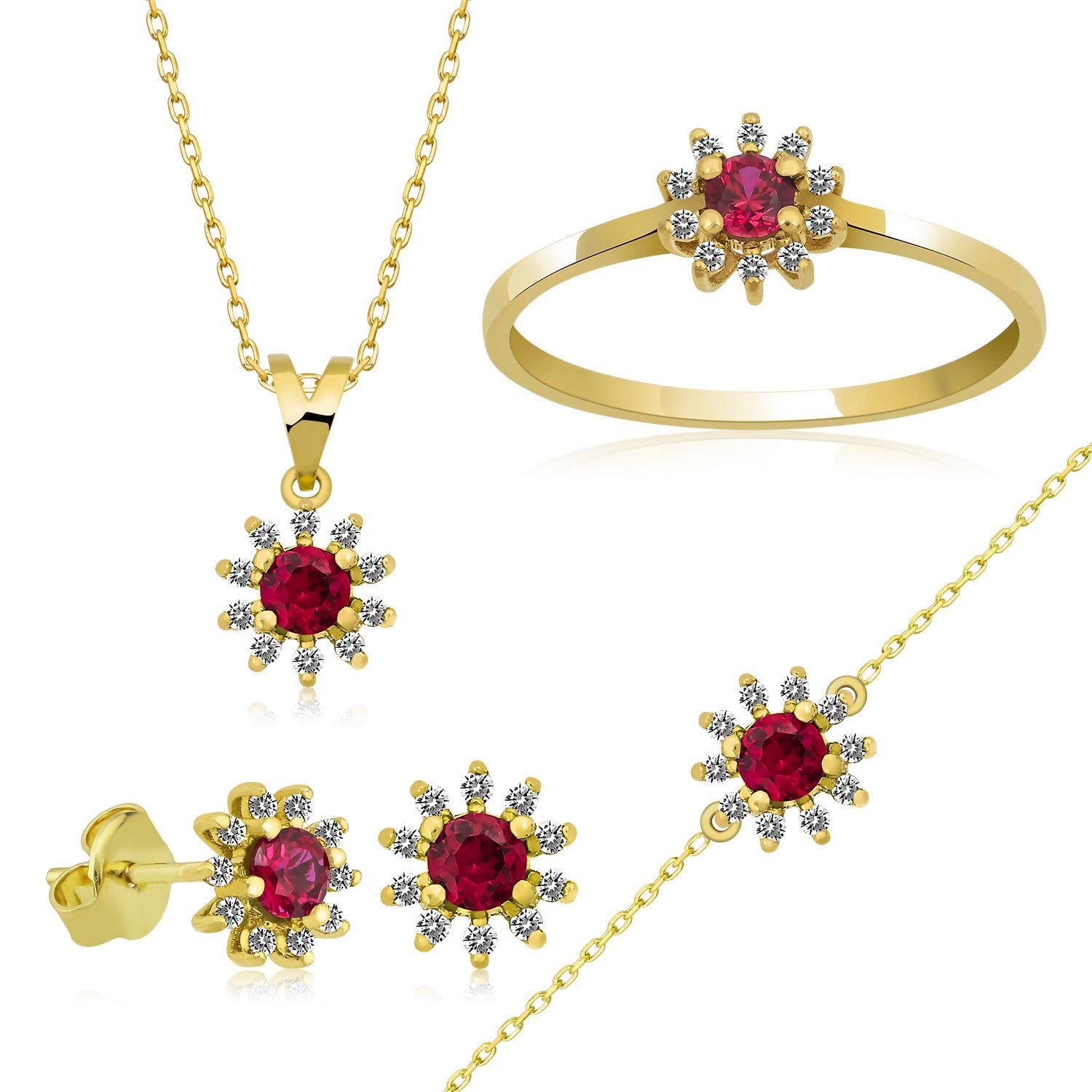 14K Gold Diamond Round Cut Ruby Bracelet