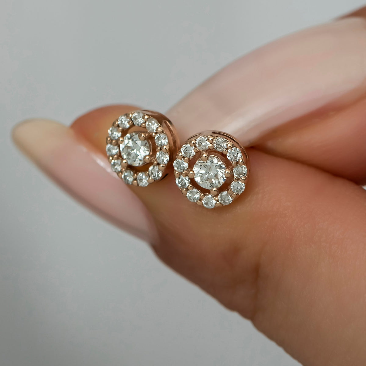 14K Gold Diamond Halo Earrings