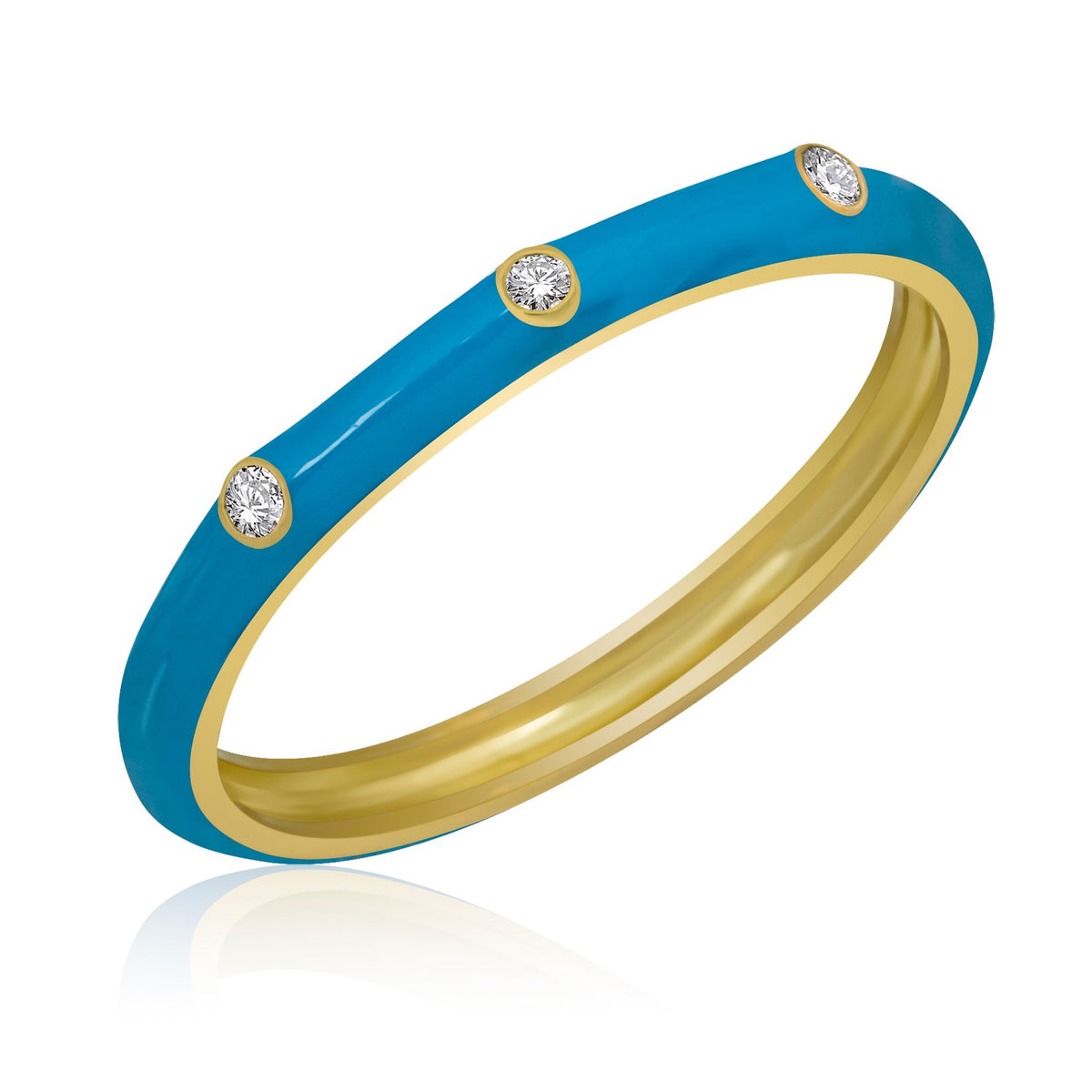 14K Gold Diamond Blue Color Enamel Ring