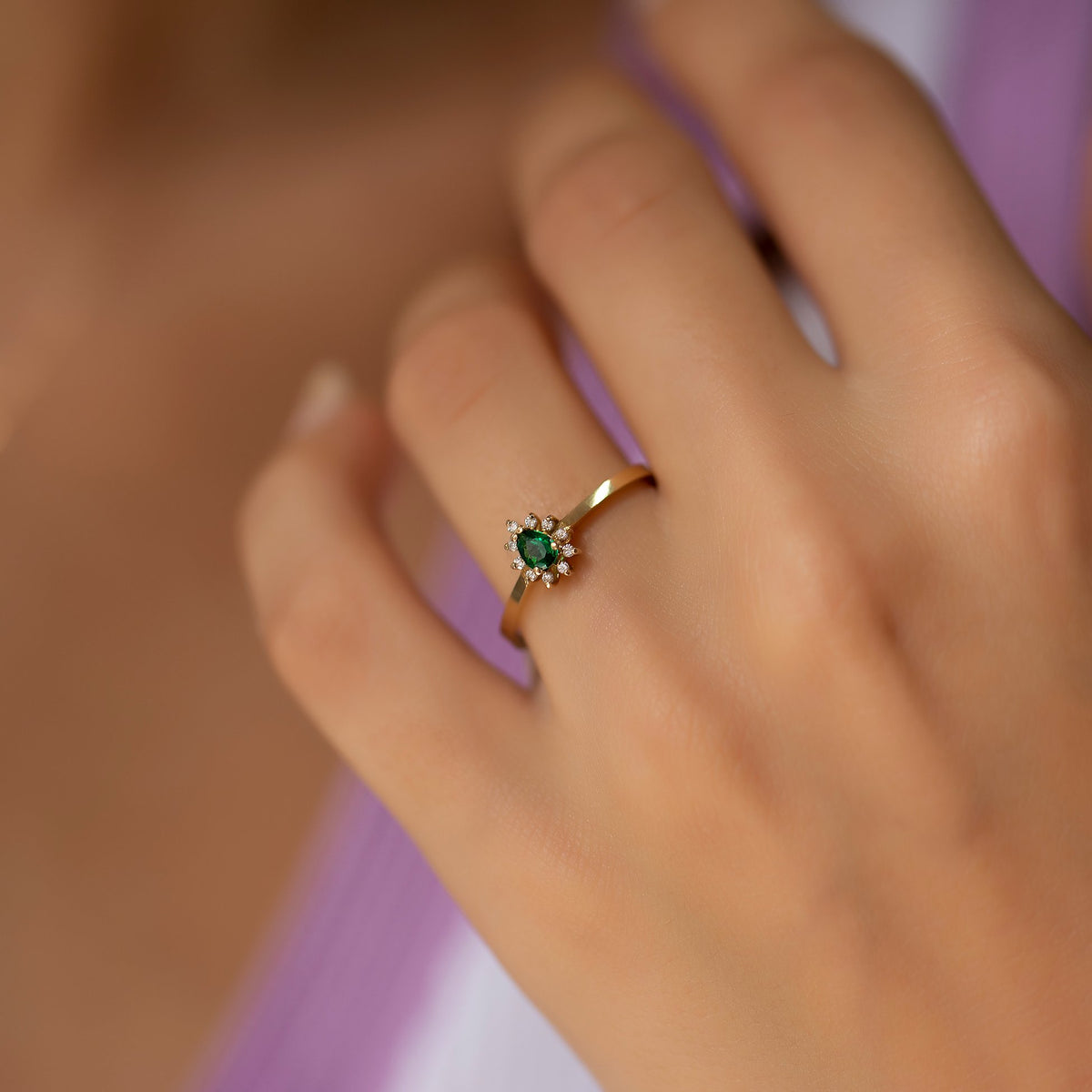 14K Gold Diamond Drop Cut Emerald Ring