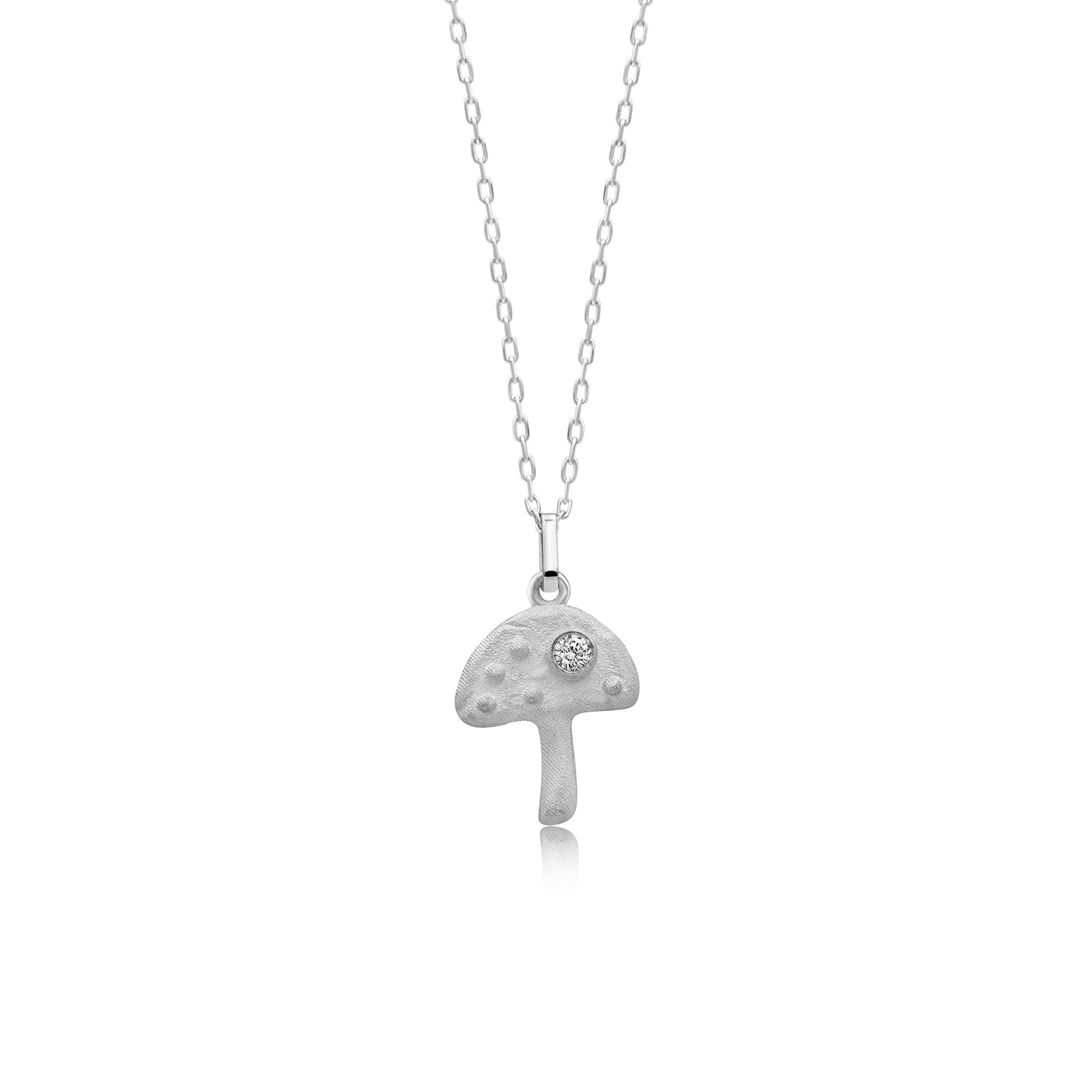 14K Gold Diamond Matte and Tumbled Mushroom Charm Necklace