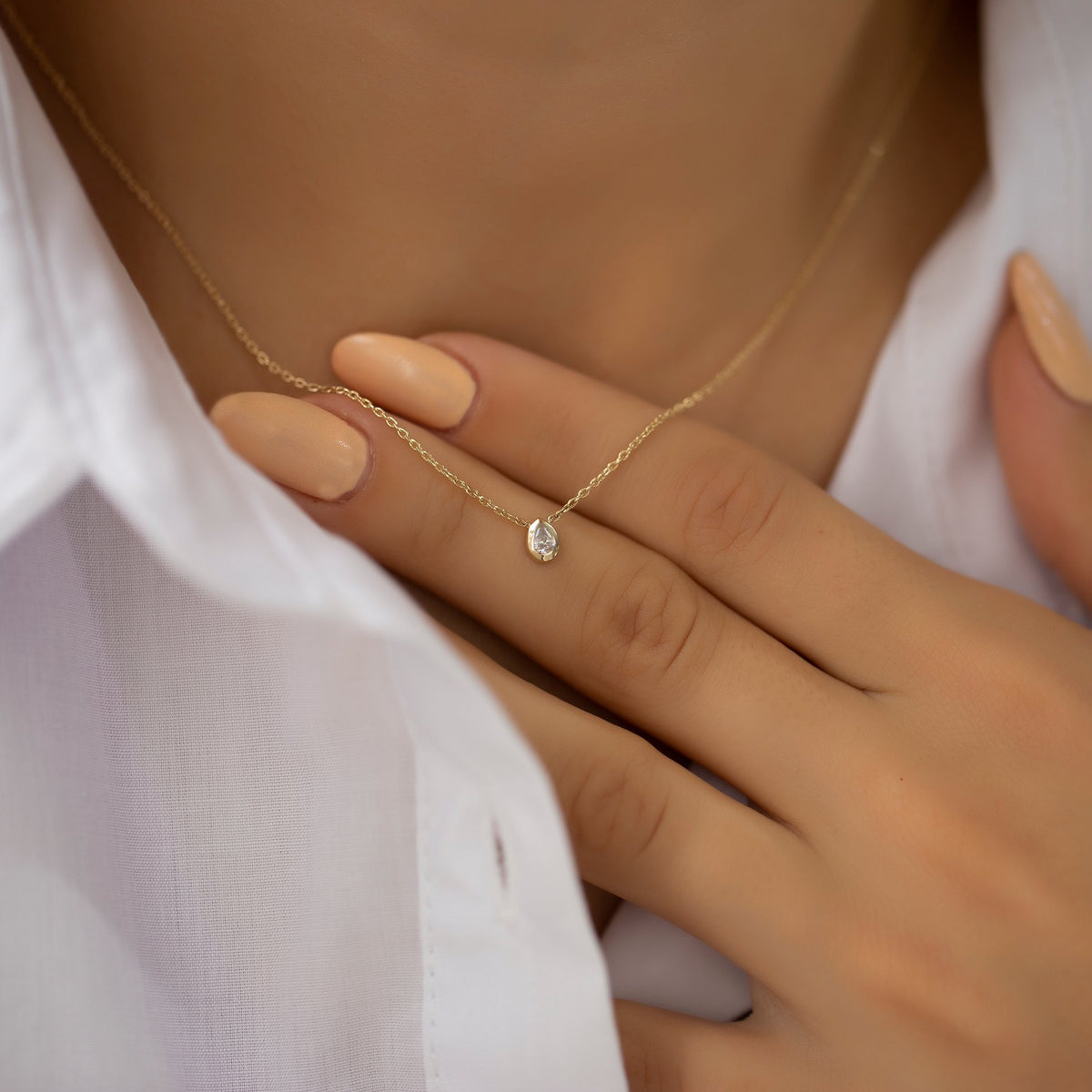 14K Gold Diamond Minimalist Drop Necklace