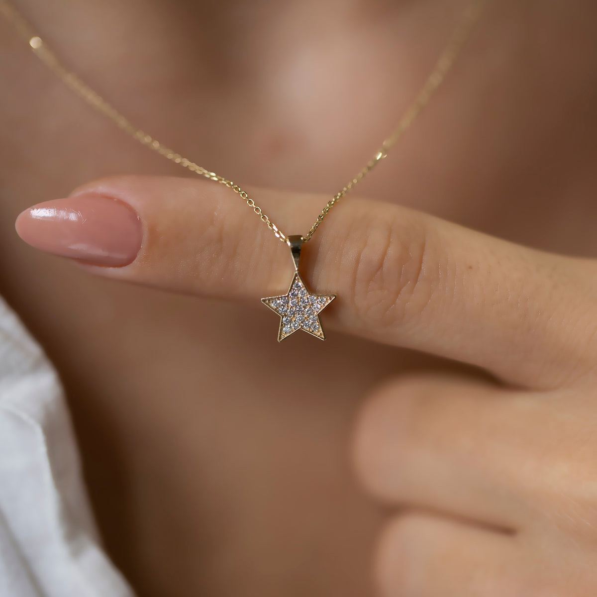 14K Gold Diamond Star Necklace