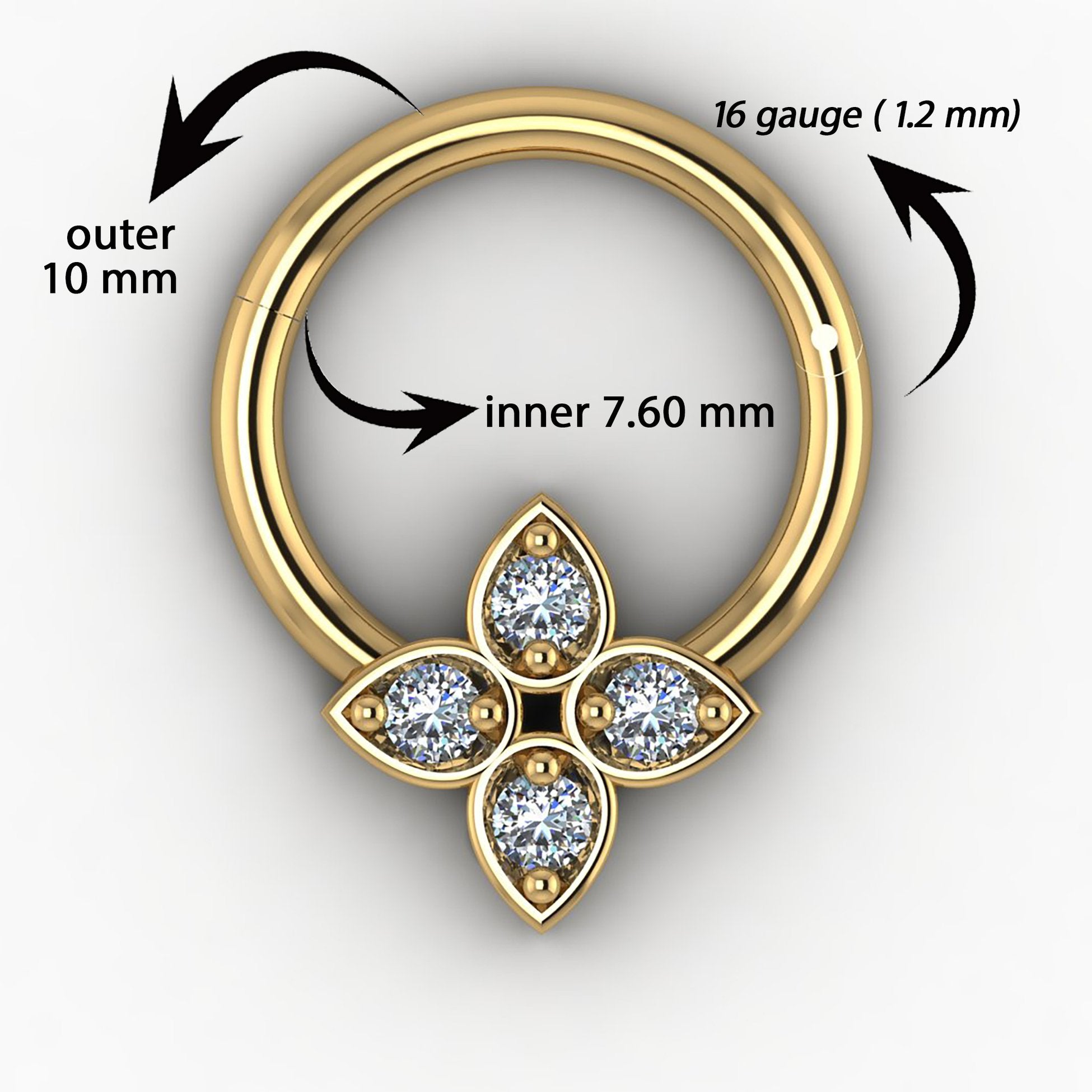 14K Gold Diamond Flower Tragus Hoop Earring