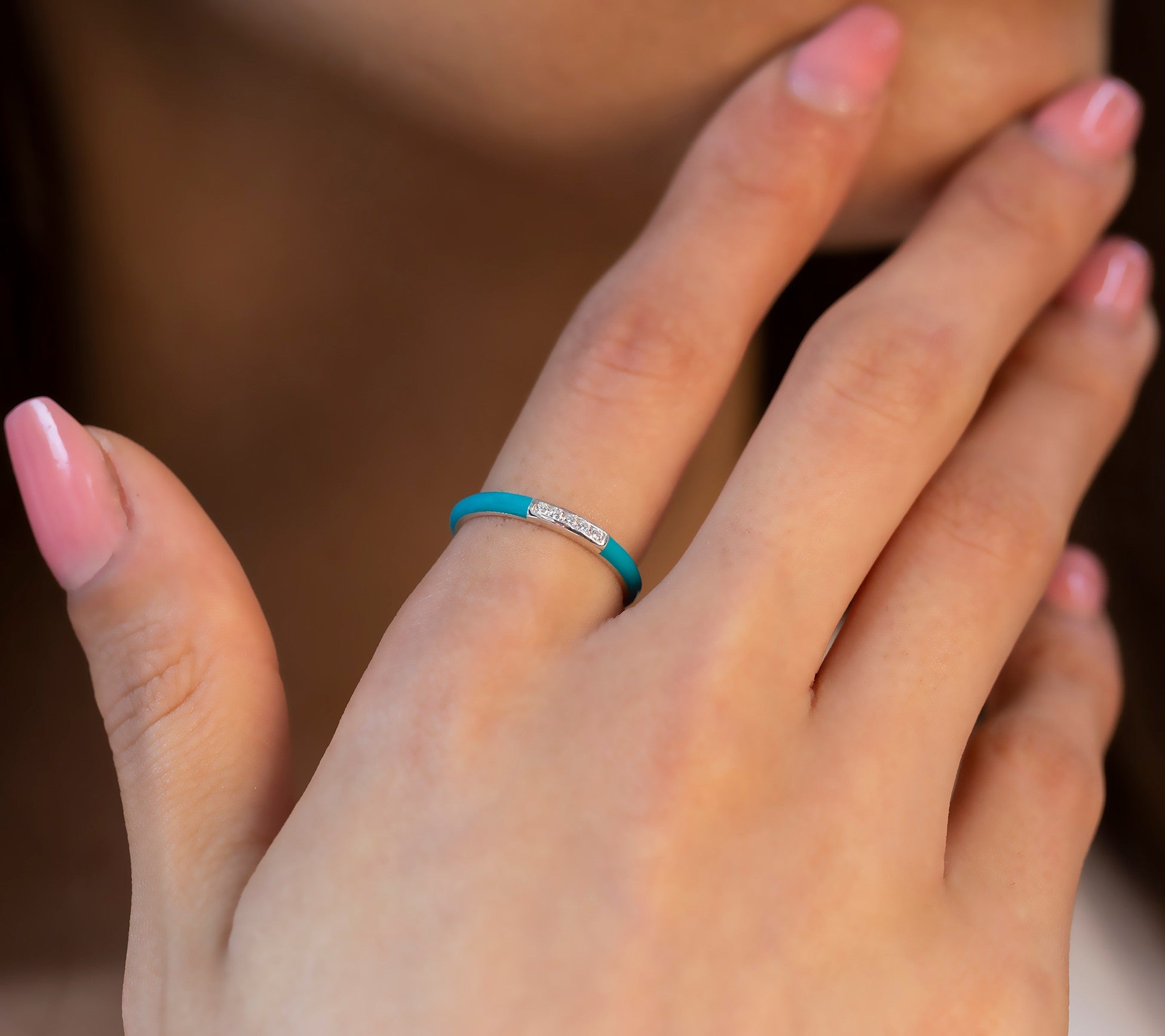 14K Gold Diamond Colourful Enamel Rings