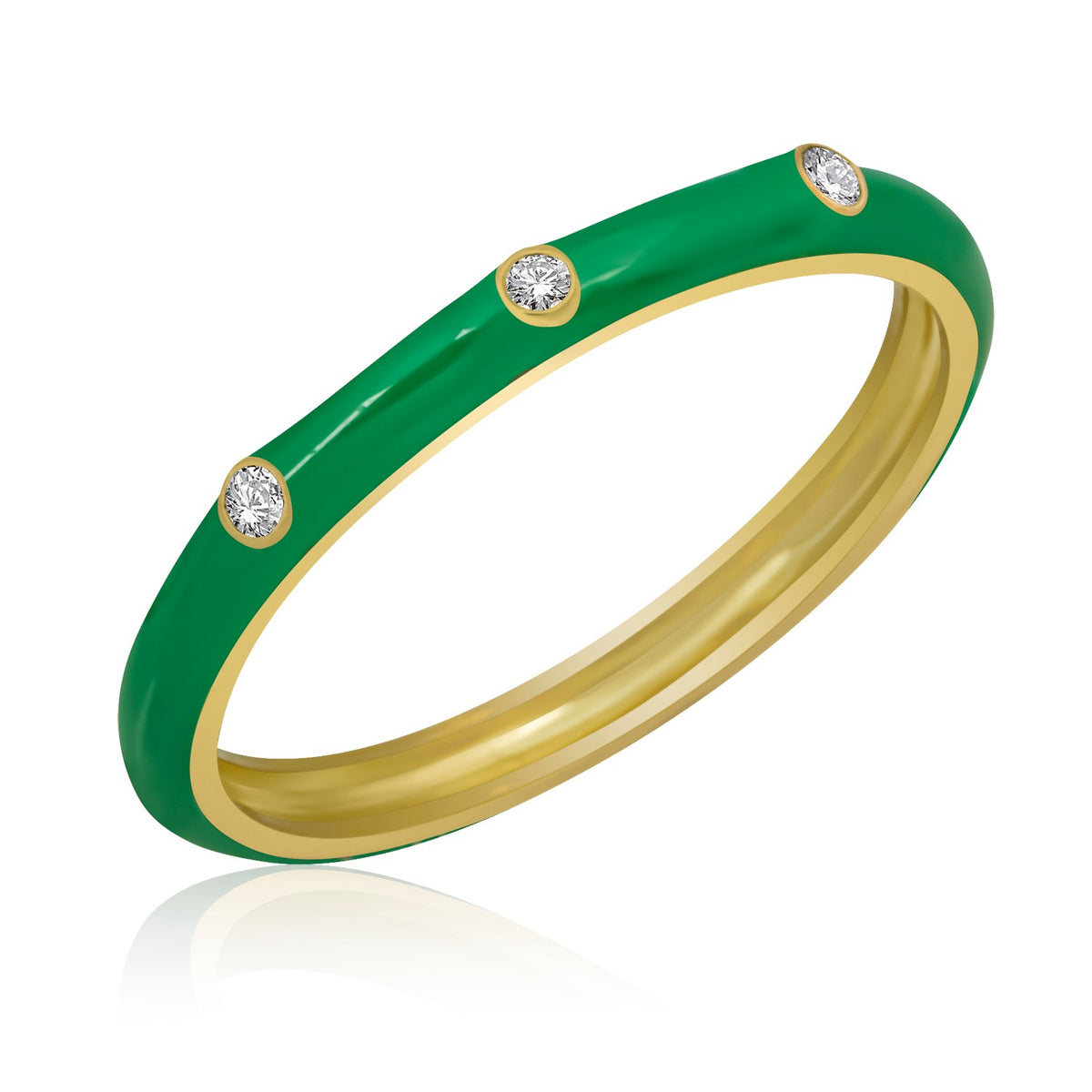 14K Gold Diamond Green Color Enamel Ring