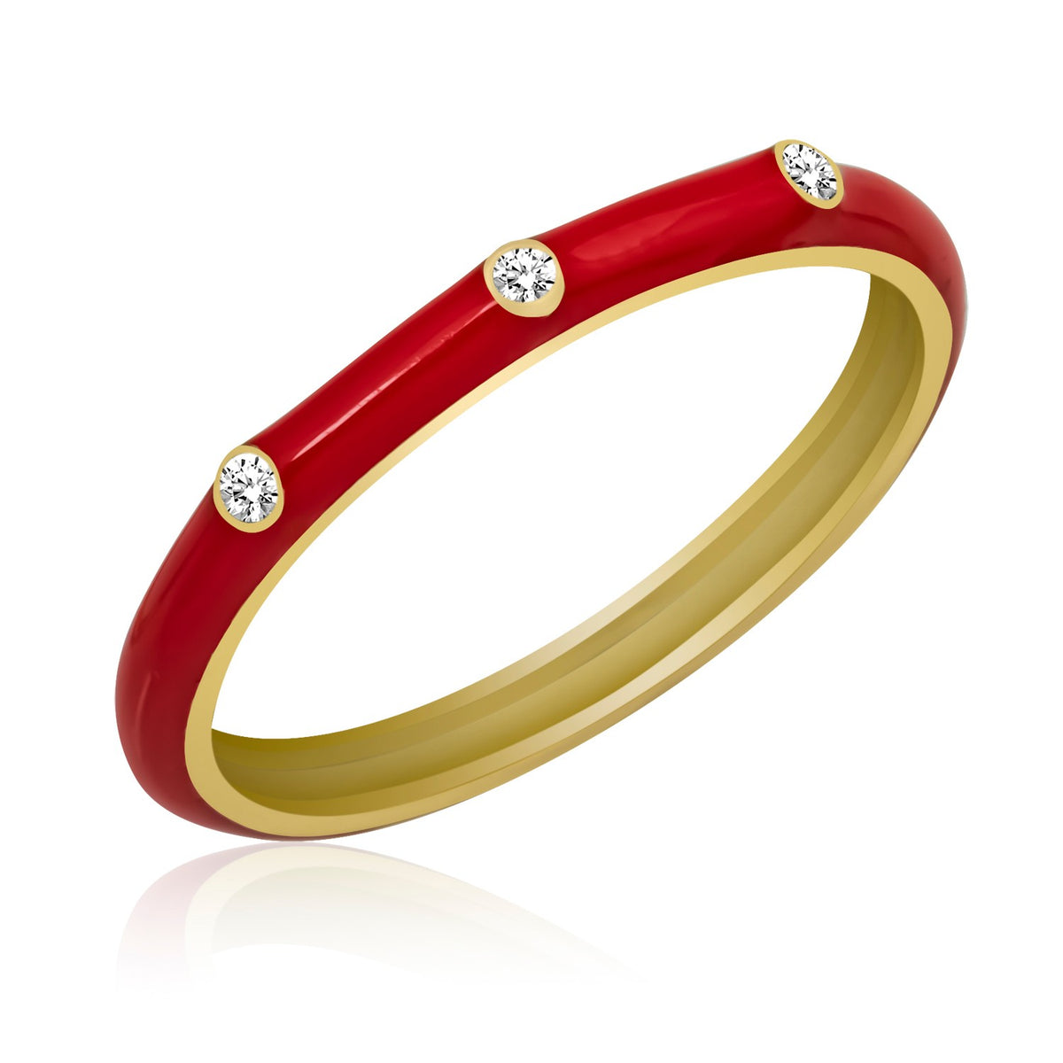 14K Gold Diamond Red Color Enamel Ring