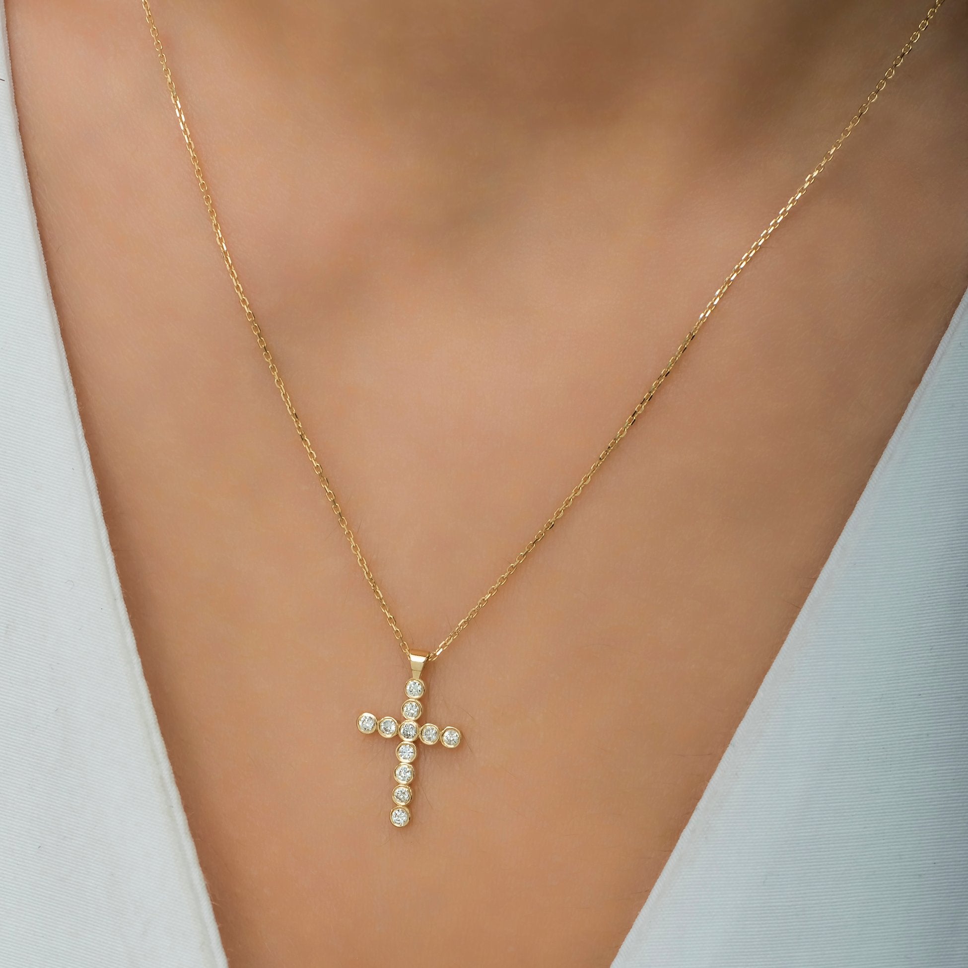 14K Gold Diamond Cross Necklace