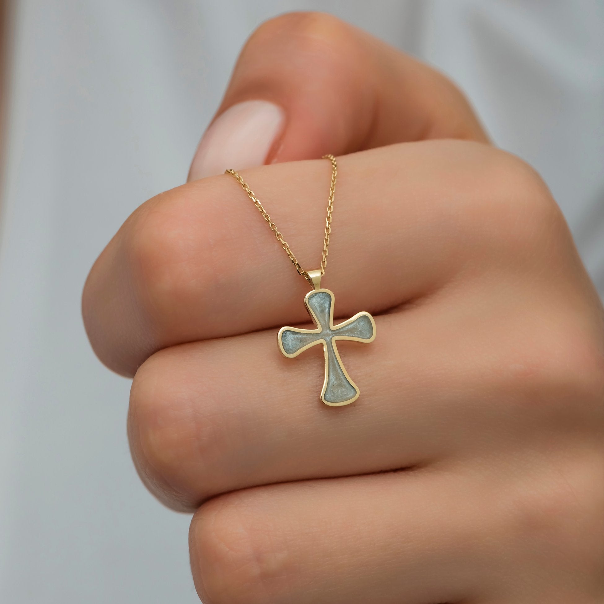 14K Gold Enamel Cross Necklace