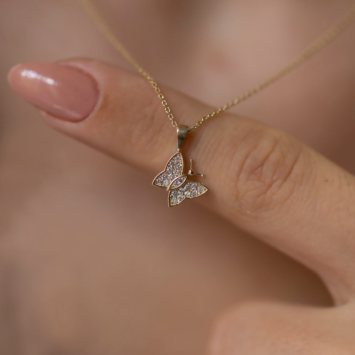 14K Gold Diamond Butterfly Necklace