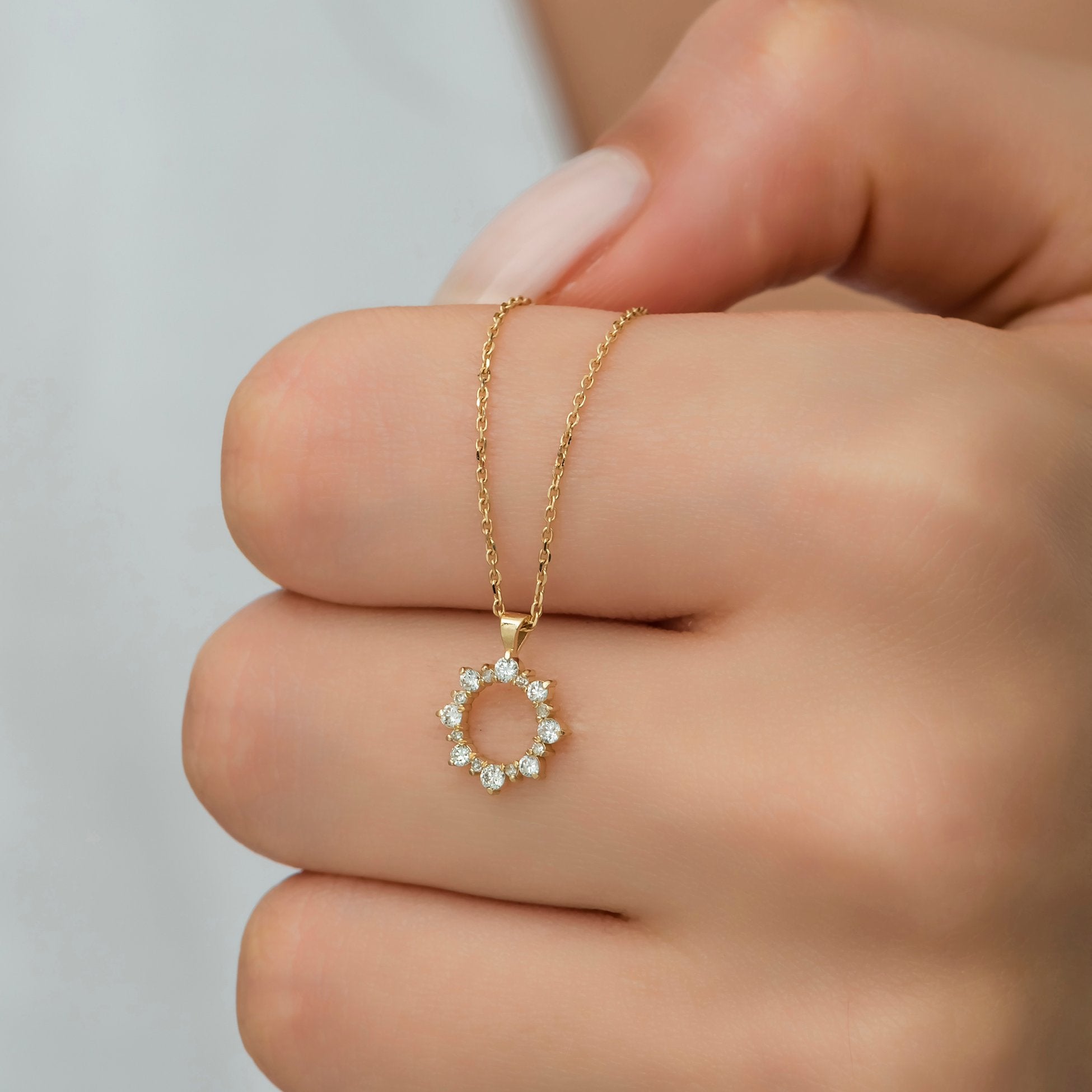 14K Gold Diamond Sun Necklace