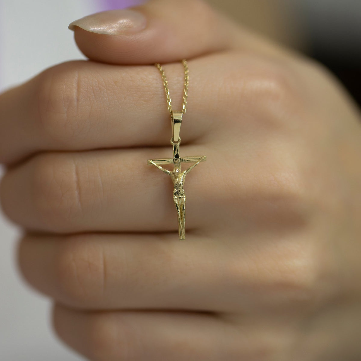 14K Solid Gold Jesus Cross Necklace