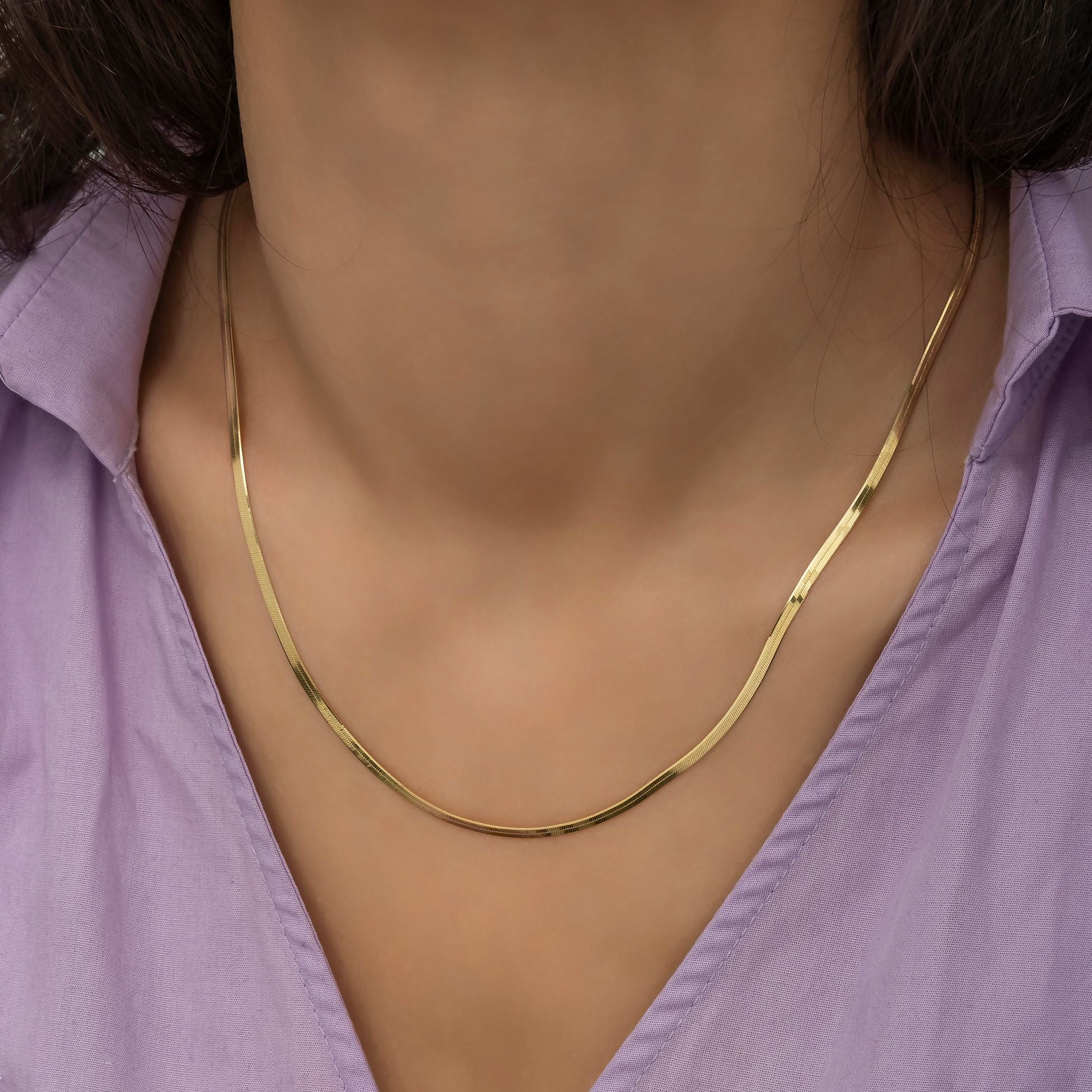 14K Gold 2.5 mm Herringbone Chain Necklace