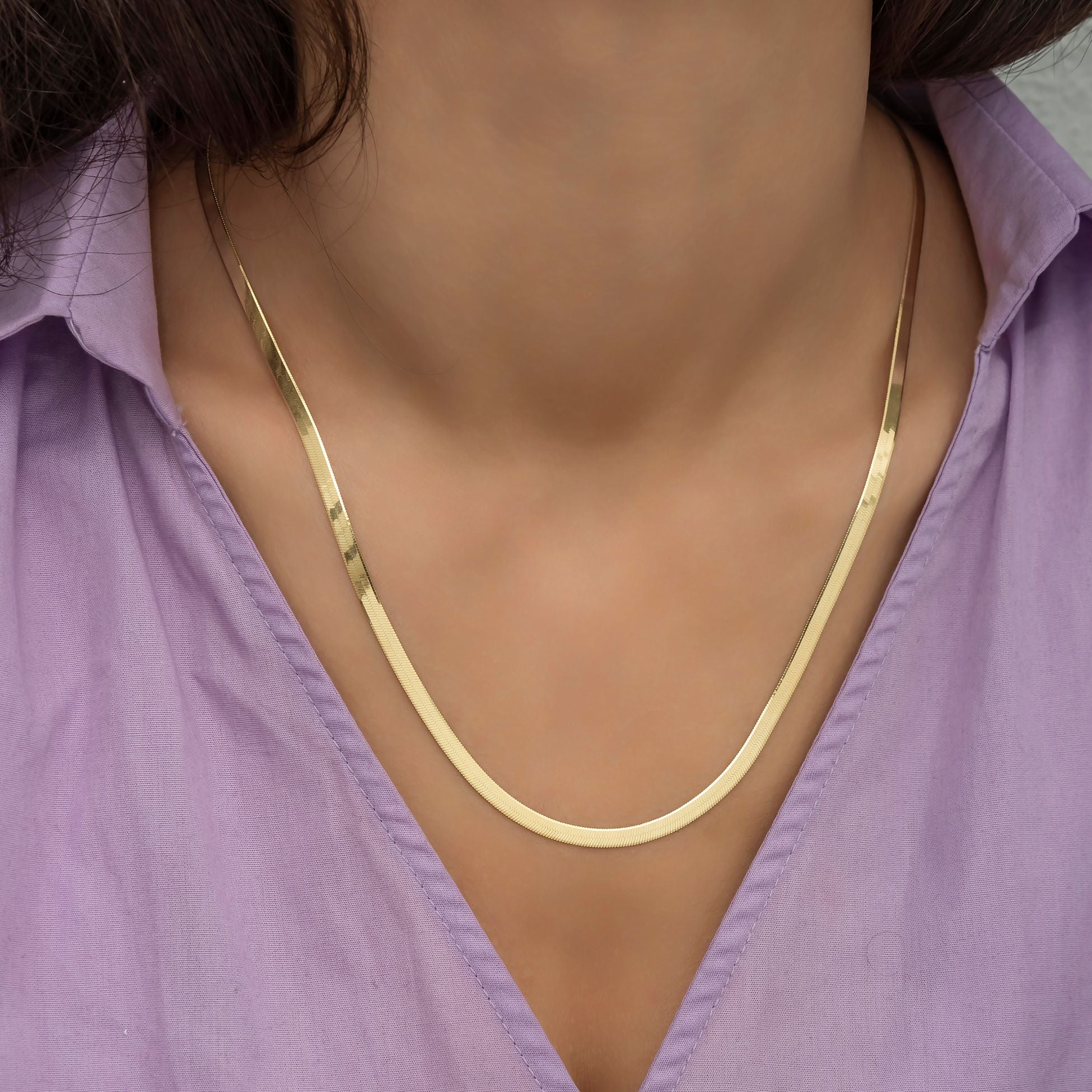 14K Gold 3.5 mm Herringbone Chain Necklace