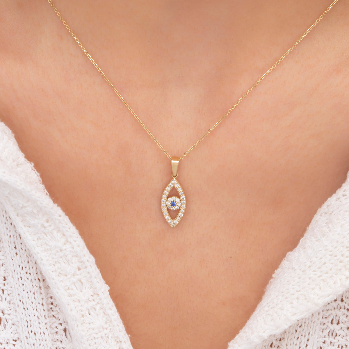 14K Gold Diamond Vertical Eye Woman Necklace