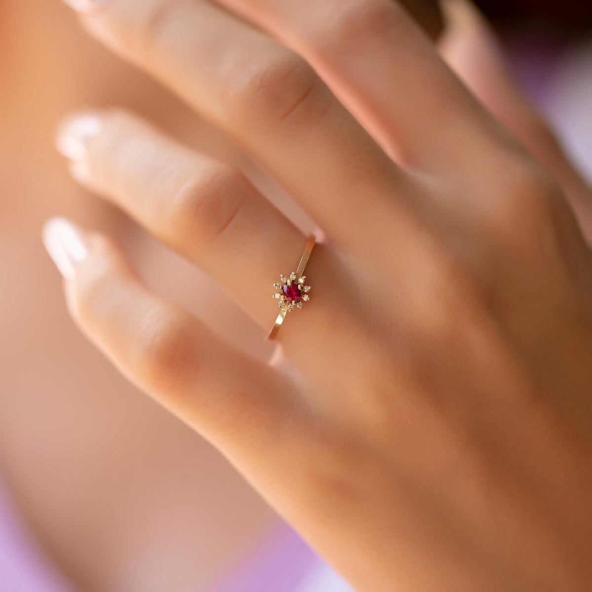 14K Gold Diamond Round Cut Ruby Ring