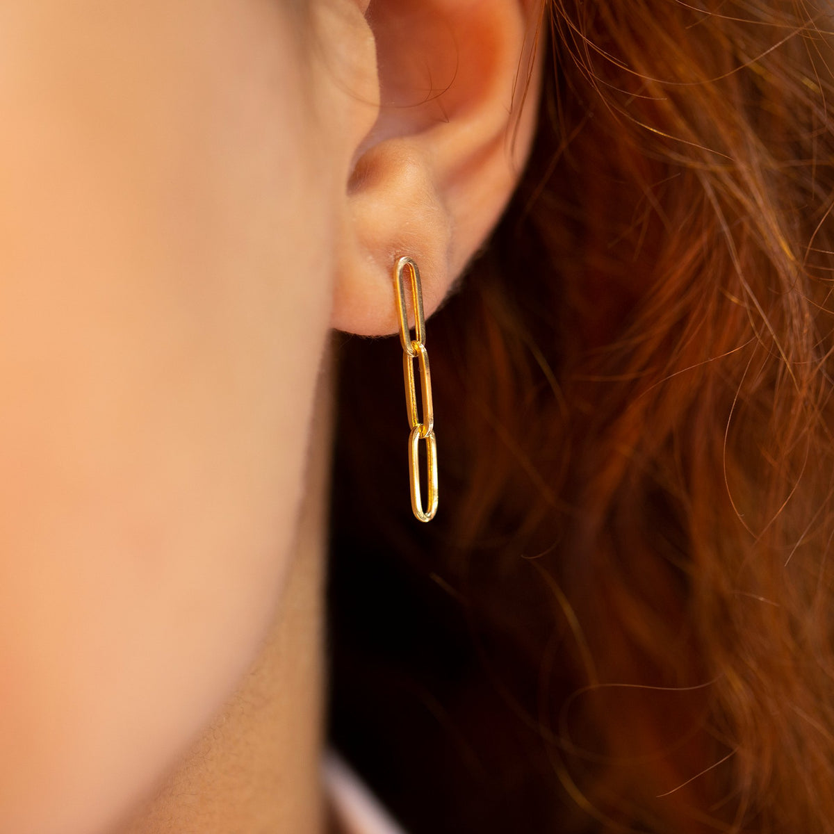 14K Solid Gold Paperclip Chain Earrings