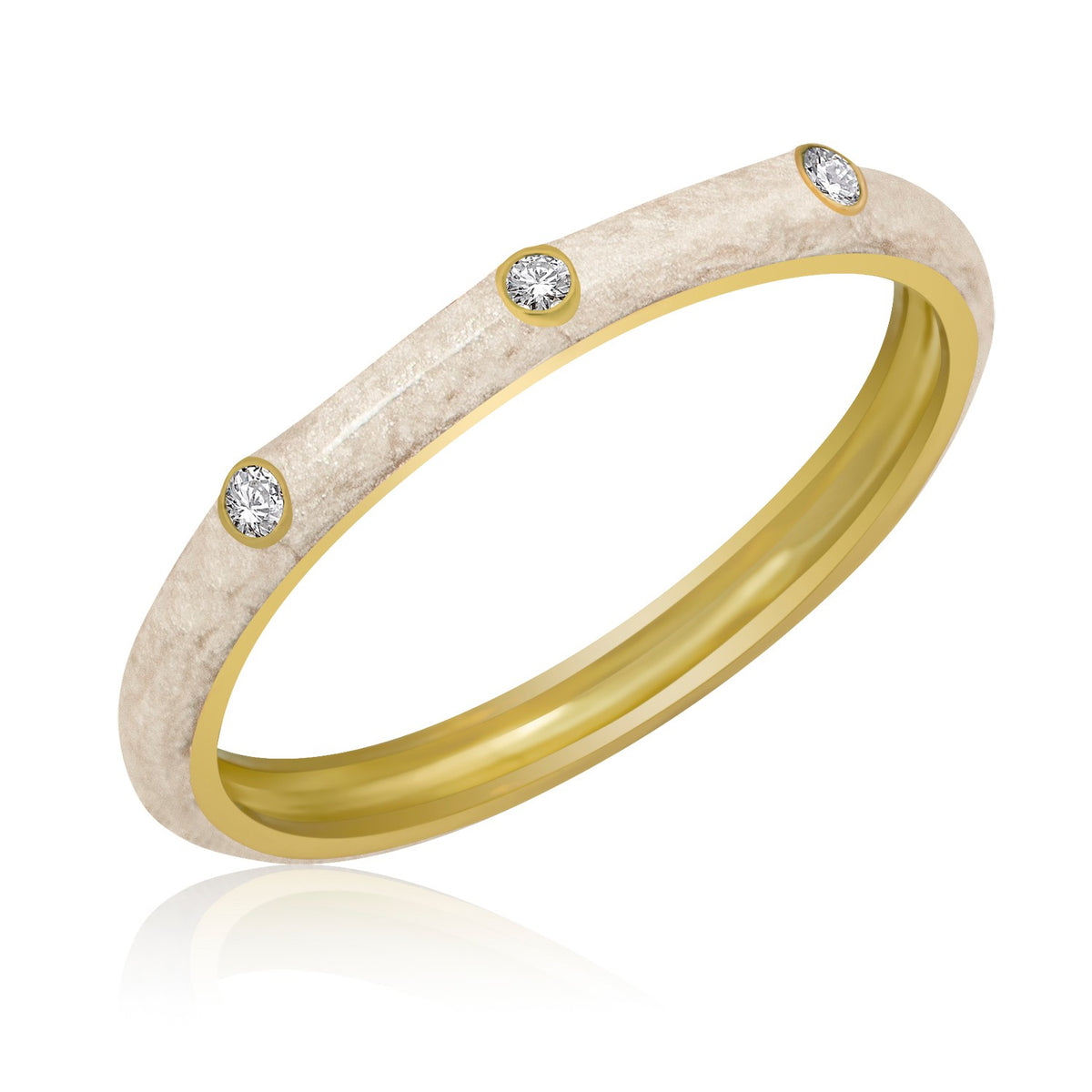 14K Gold Diamond Beige Color Enamel Ring