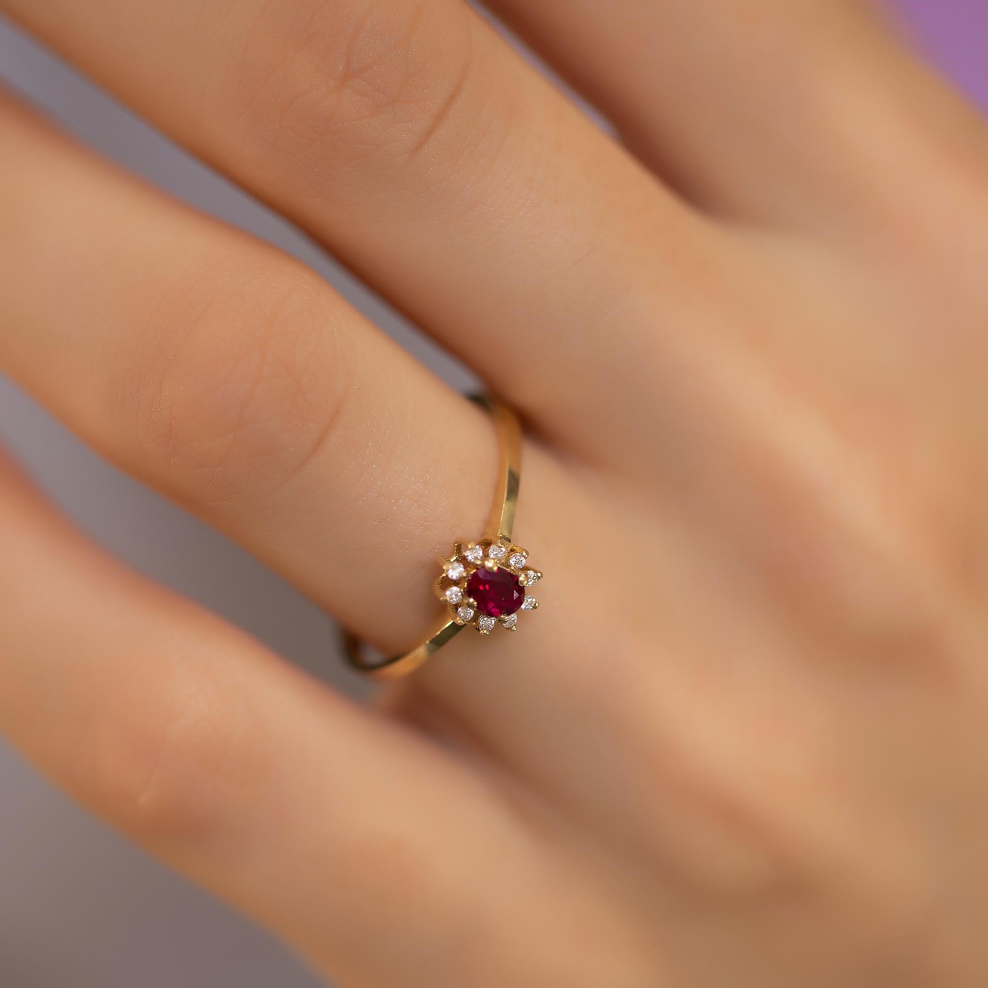 14K Gold Diamond Oval Cut Ruby Ring