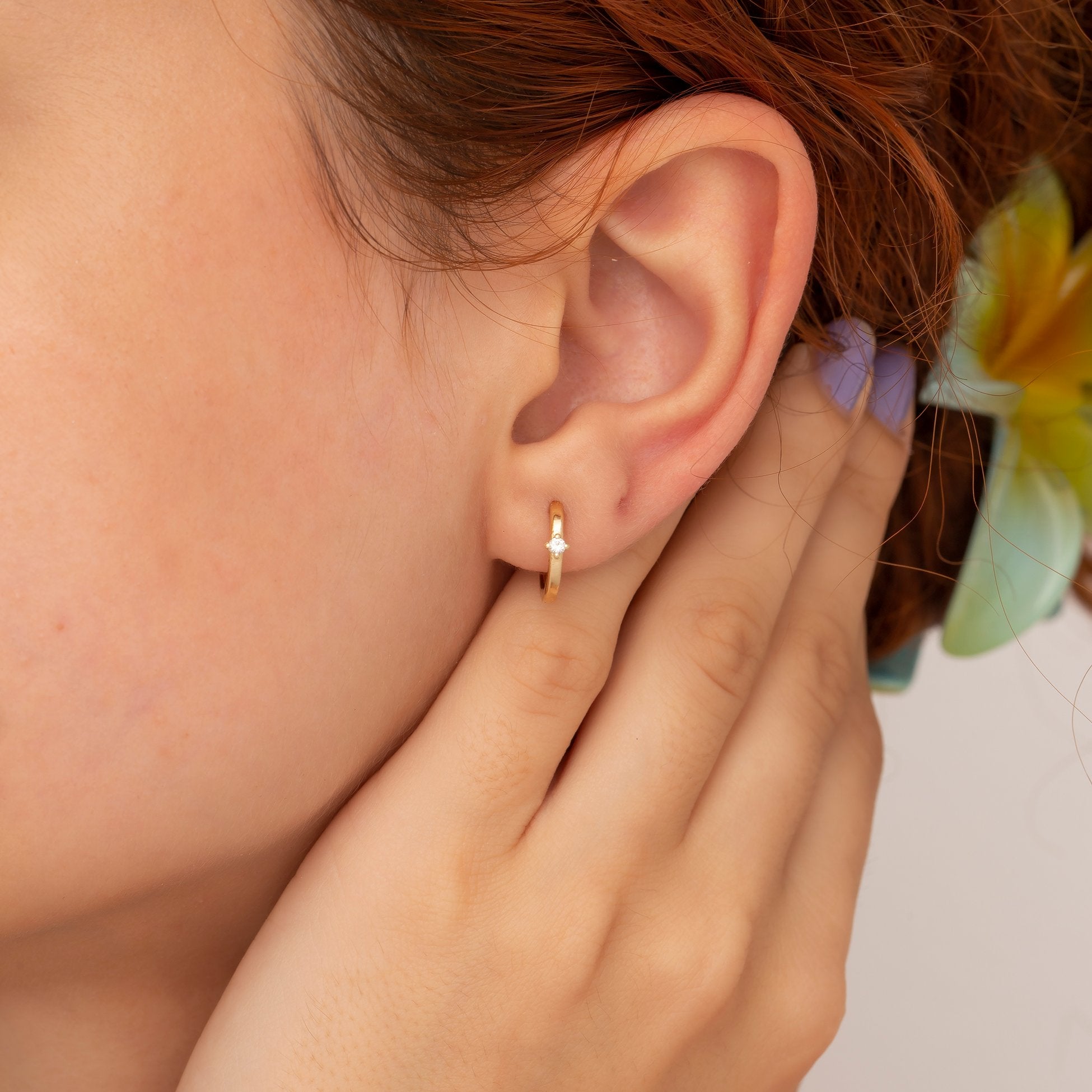 14K Gold Diamond Hoop Earrings