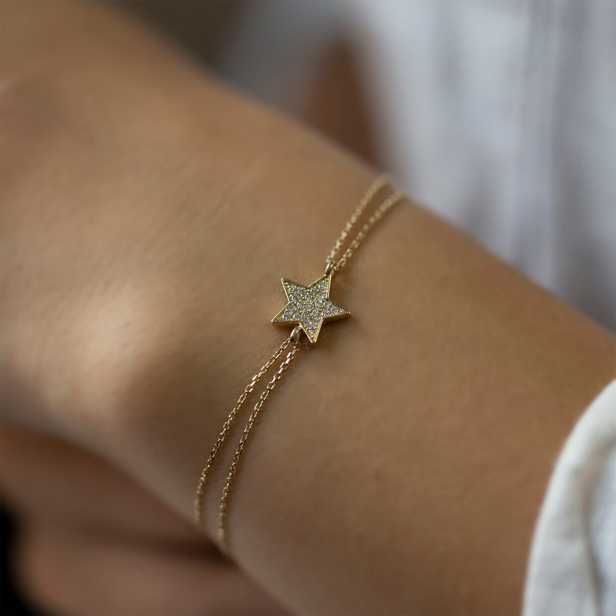 14K Gold Diamond Star Bracelet