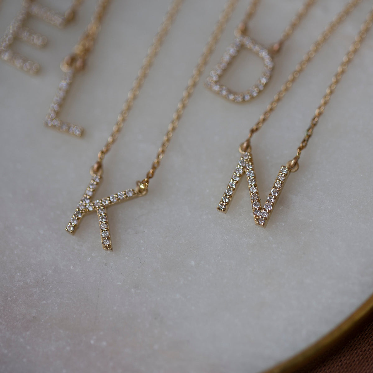 14K Gold Diamond Initial Necklace