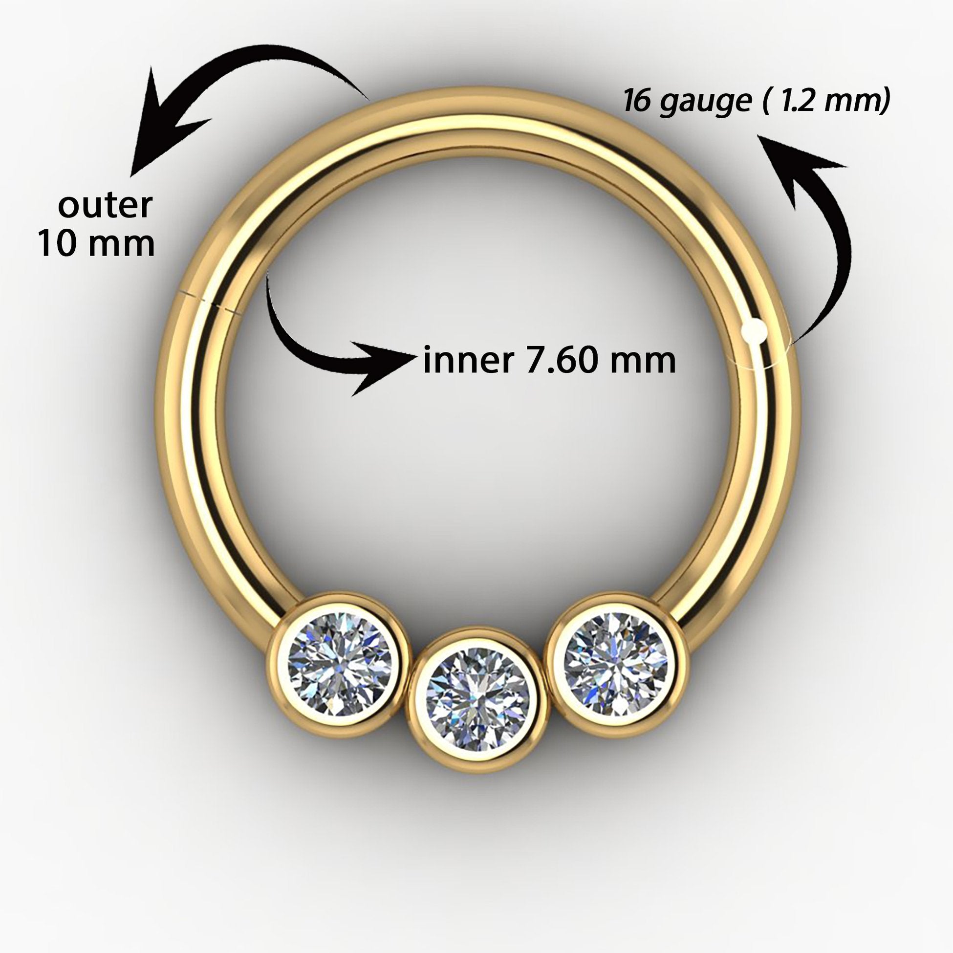 14K Gold Three Stone Diamond Tragus Hoop Earring