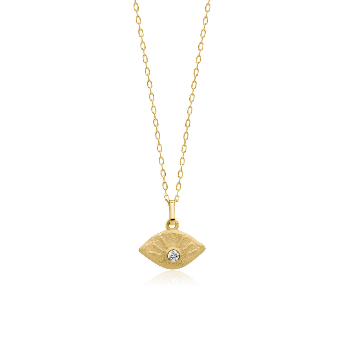 14K Gold Diamond Matte and Tumbled Eye Charm Necklace