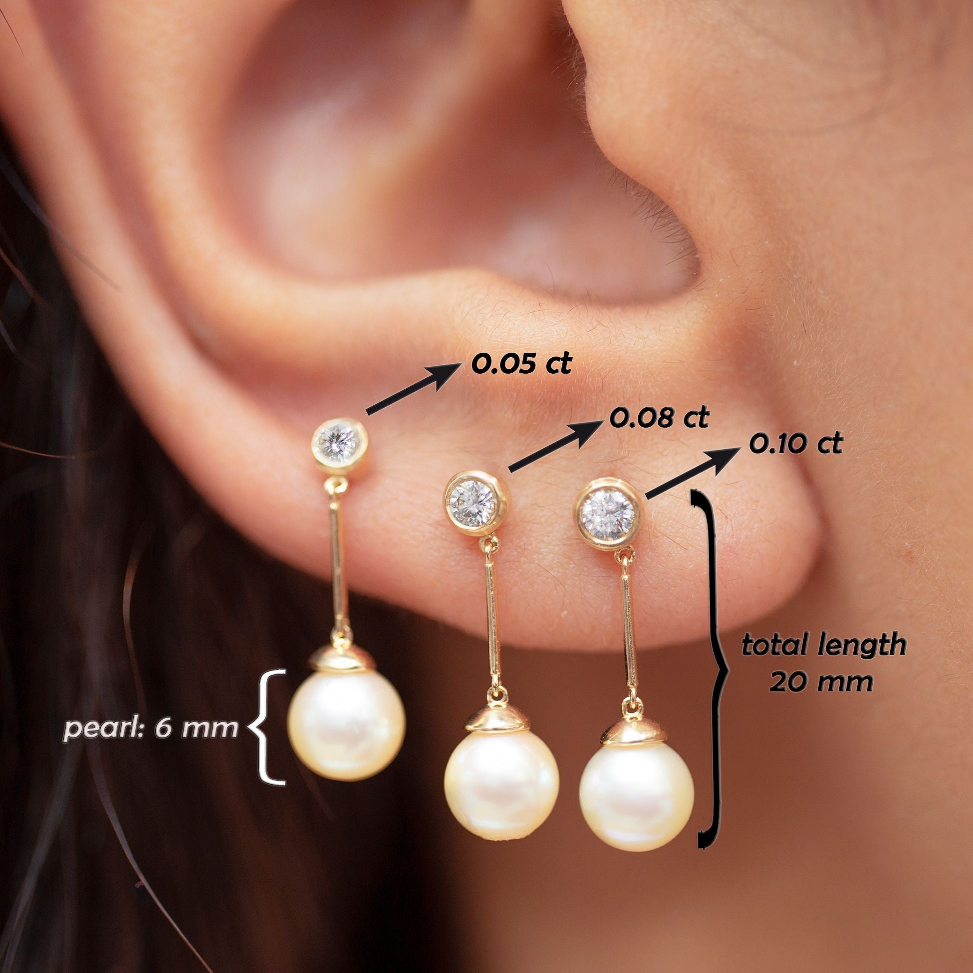 14K Gold Diamond Pearl Long Earrings