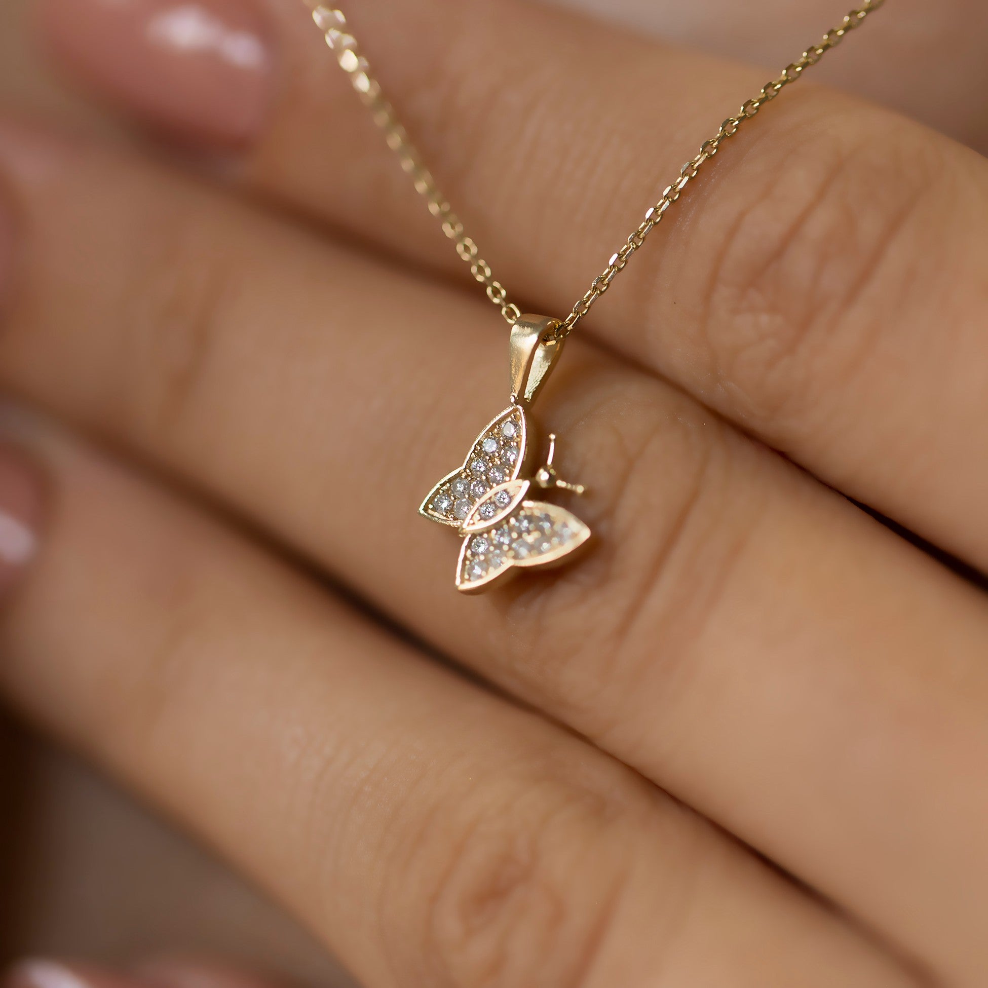 14K Gold Diamond Butterfly Necklace