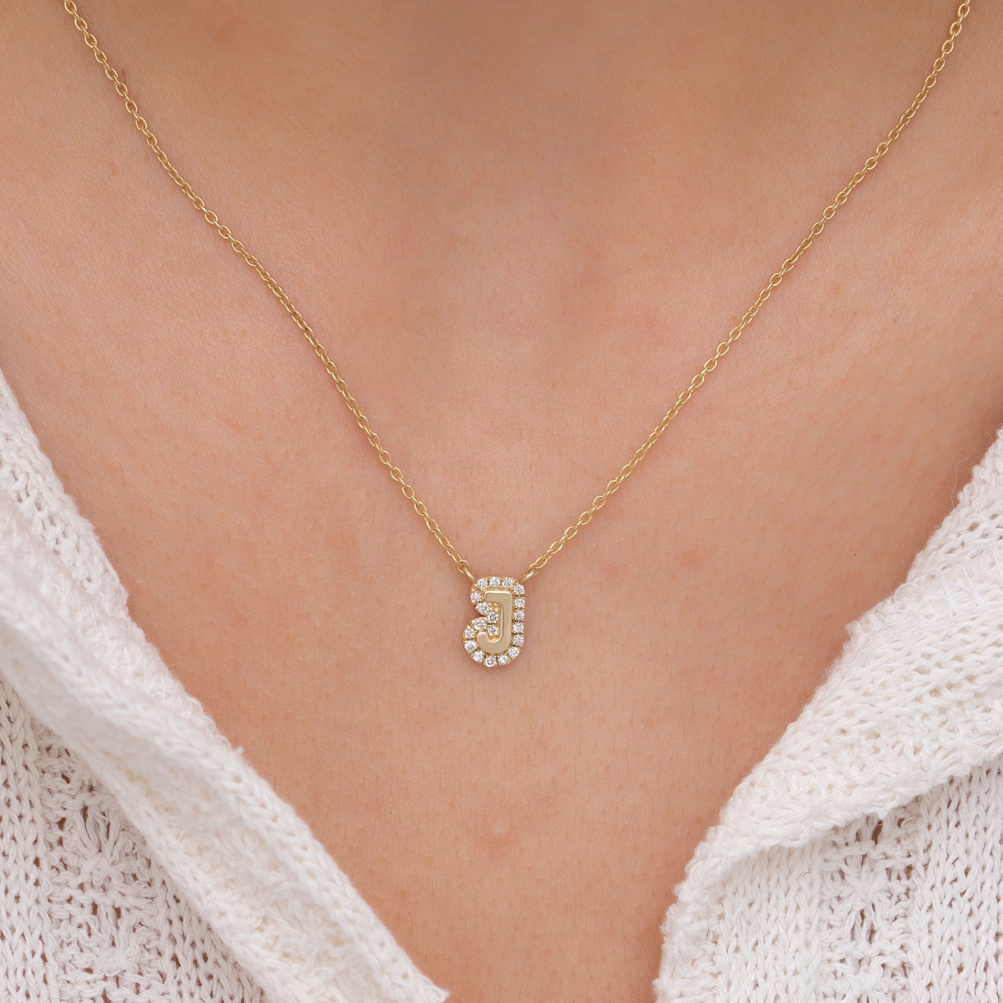 14K Solid Gold Diamond Initial Necklace