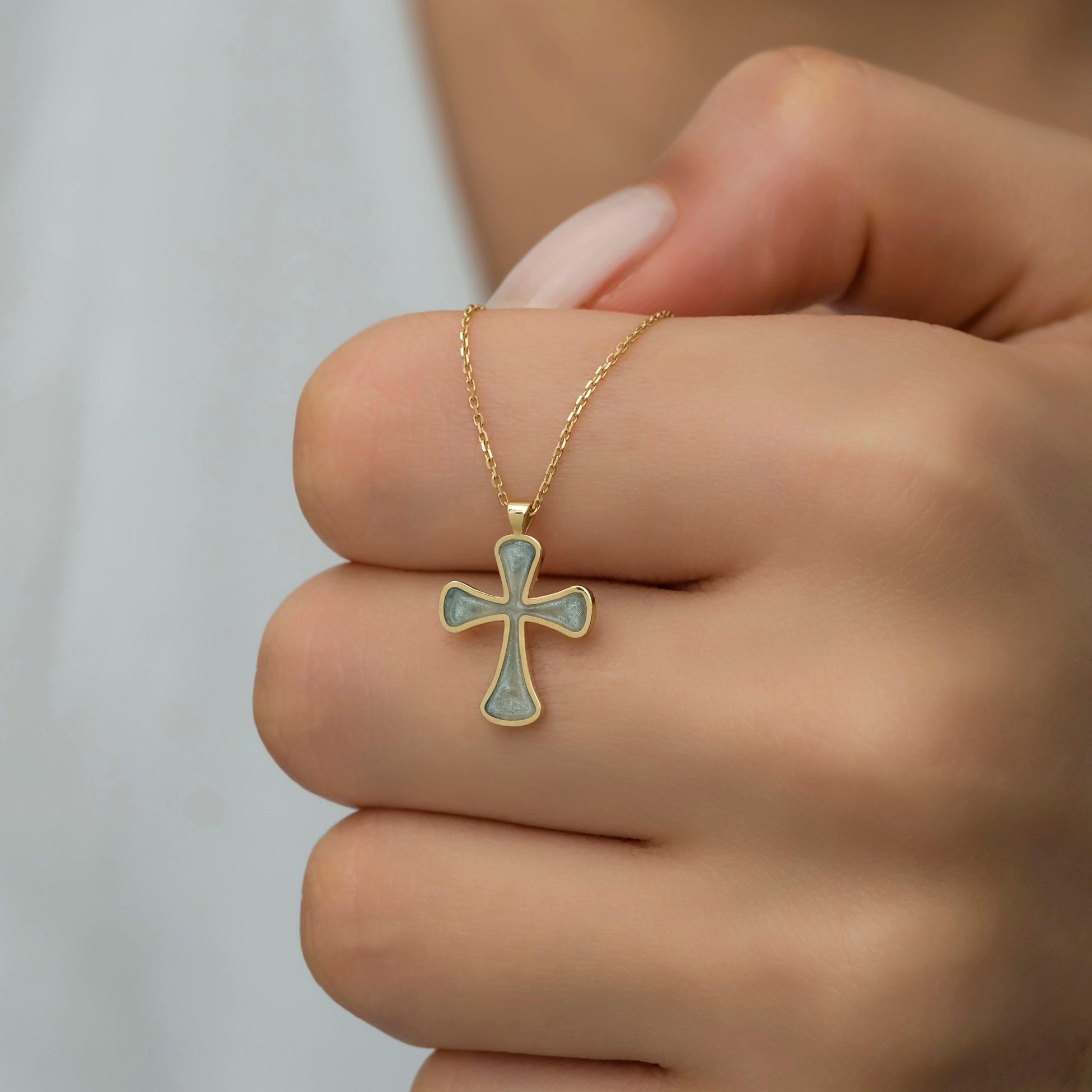 14K Gold Enamel Cross Necklace