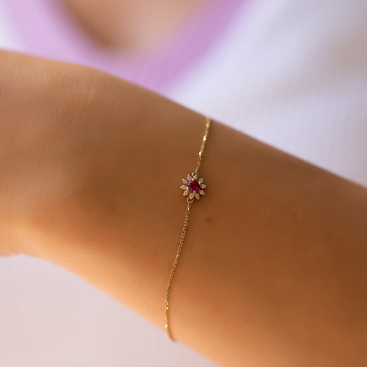 14K Gold Diamond Round Cut Ruby Bracelet