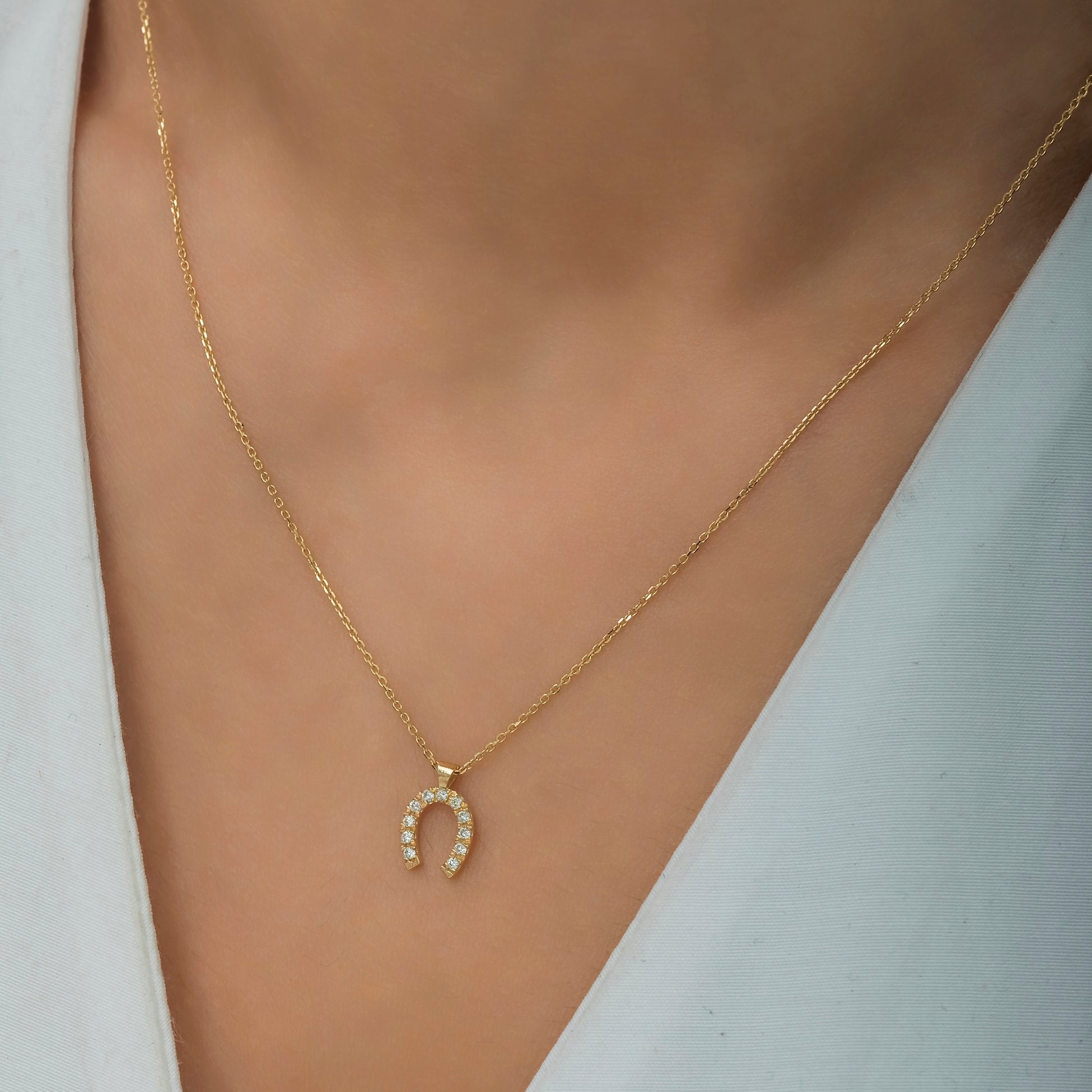 14K Gold Diamond Horseshoe Necklace