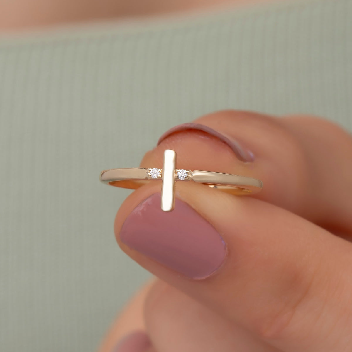 14K Gold Two Diamond Cross Ring