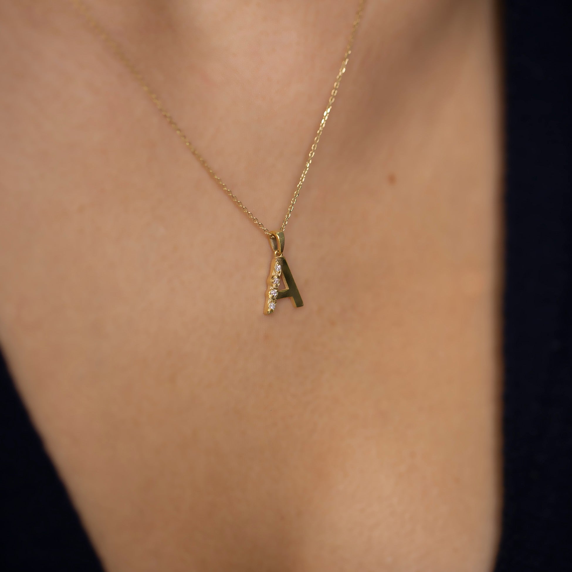 14K Gold Diamond Personalized Initial Necklace