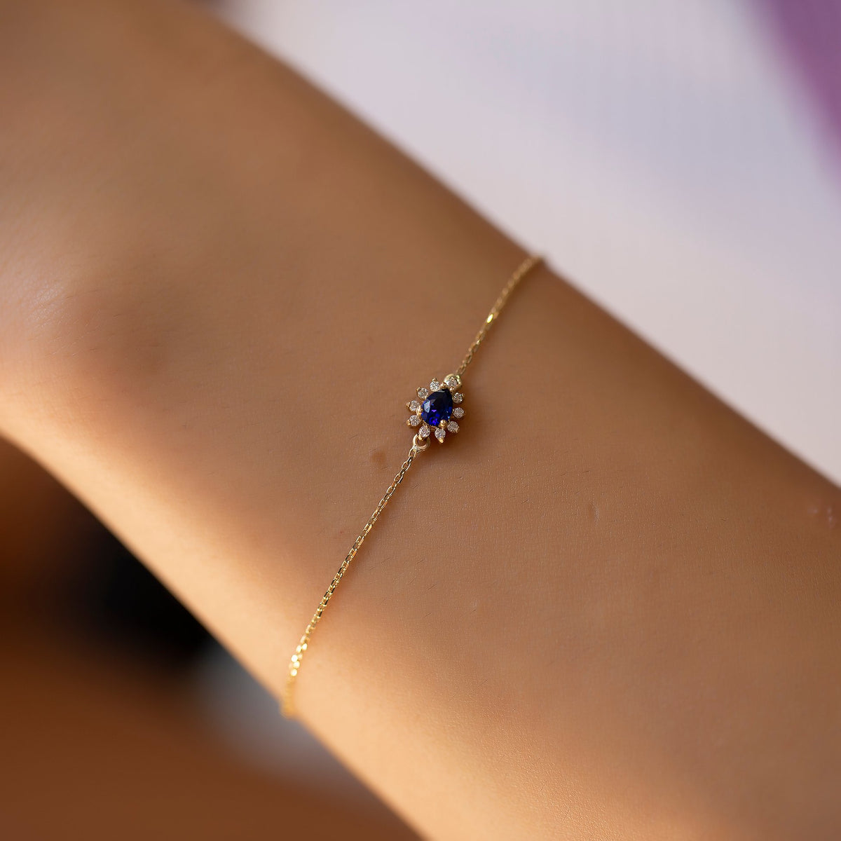 14K Gold Diamond Drop Cut Sapphire Bracelet