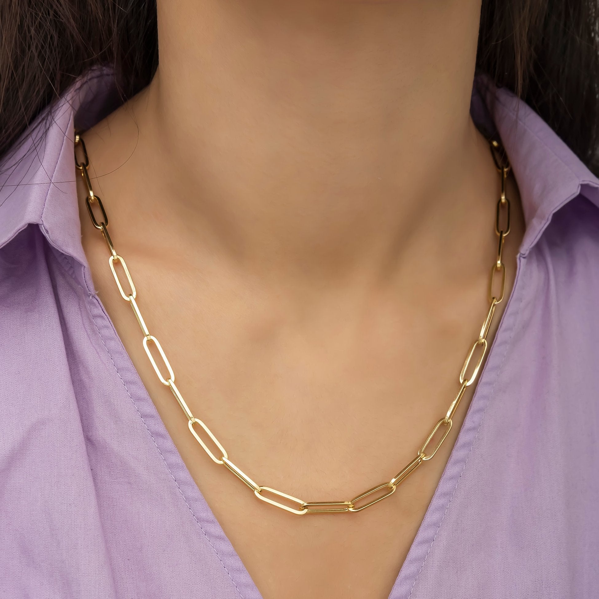 14K Gold Paperclip Chain Necklace