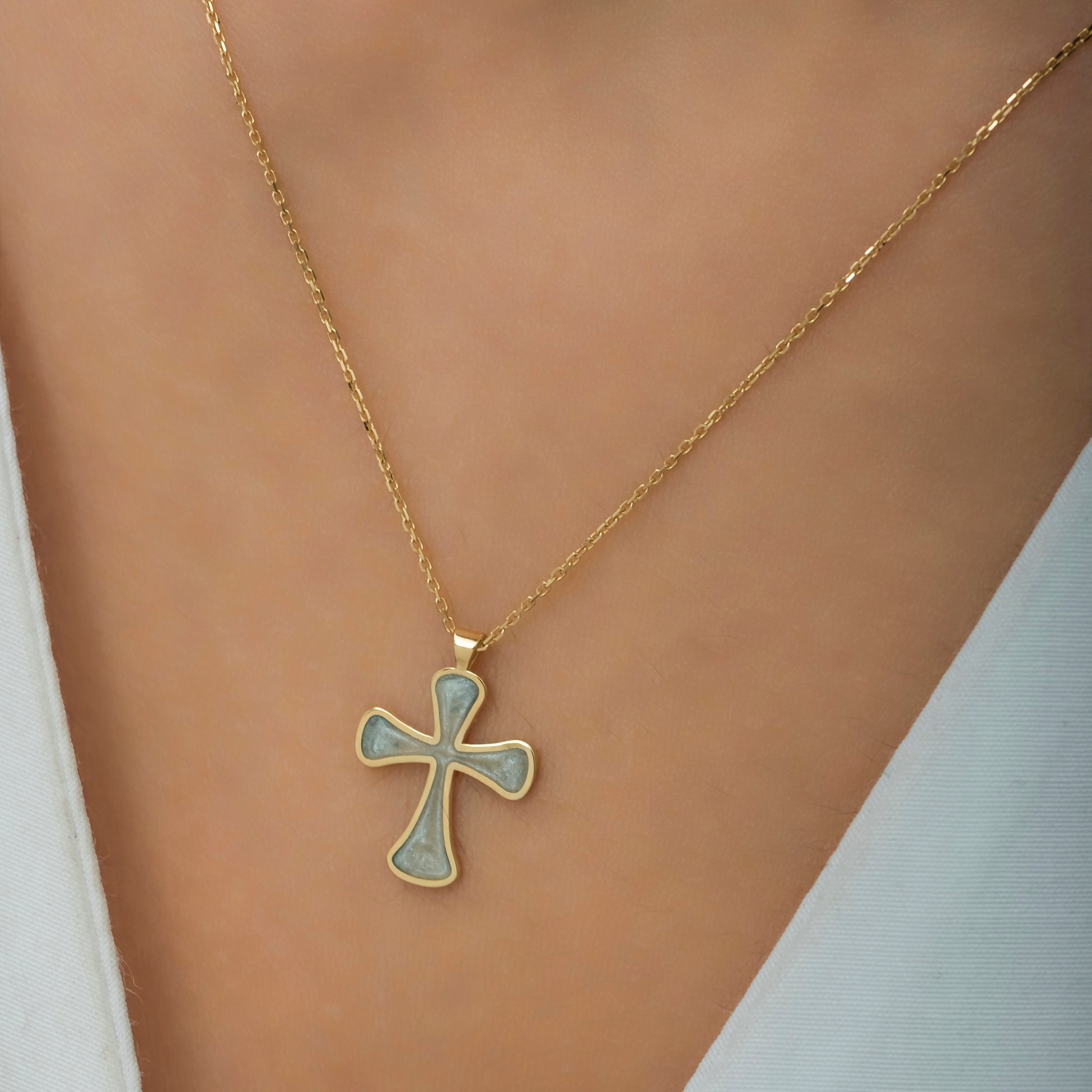 14K Gold Enamel Cross Necklace