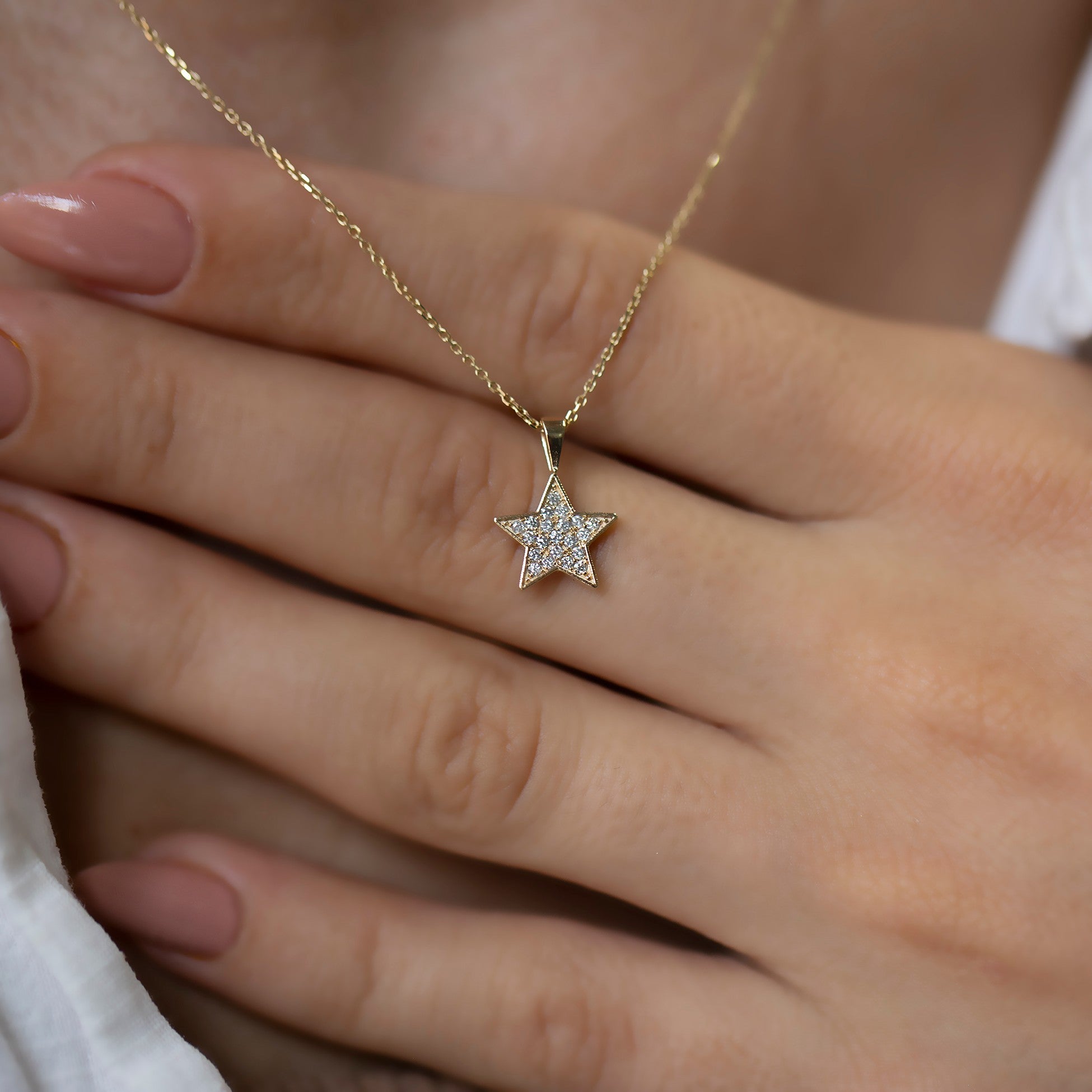 14K Gold Diamond Star Necklace