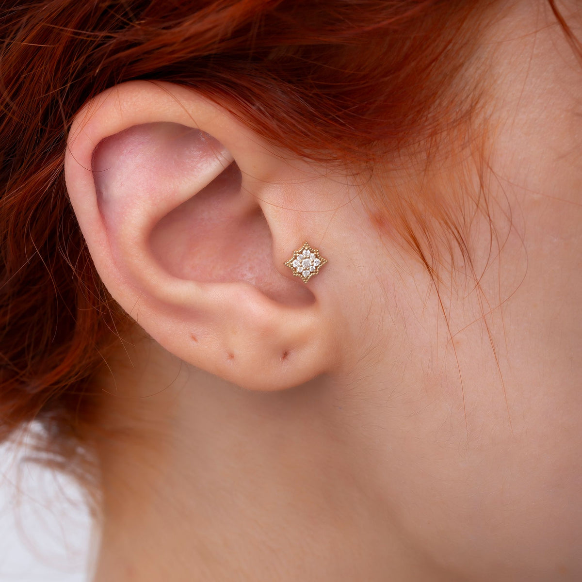 14K Gold Diamond Flower Piercing