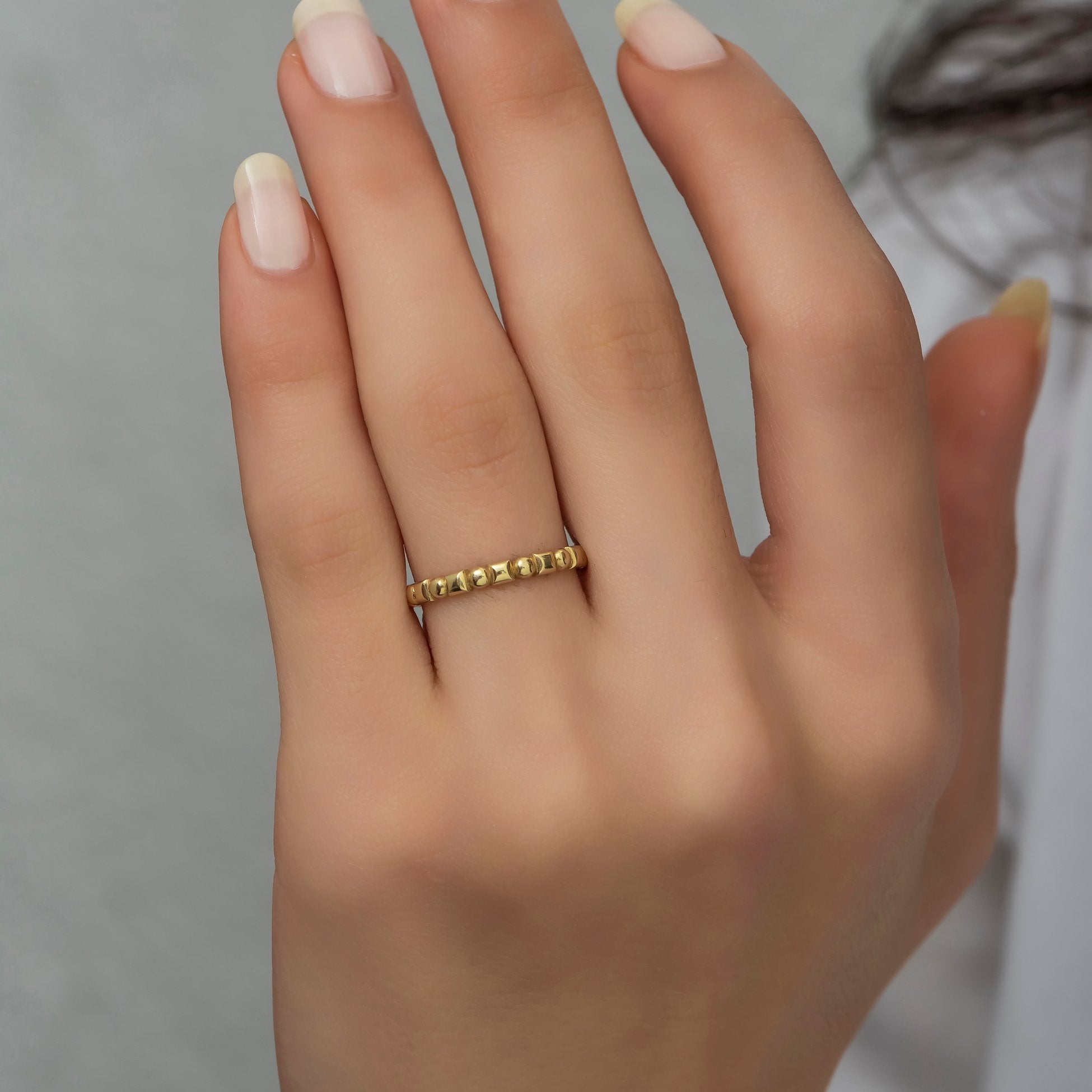 14K Gold Square and Round Detail Ring