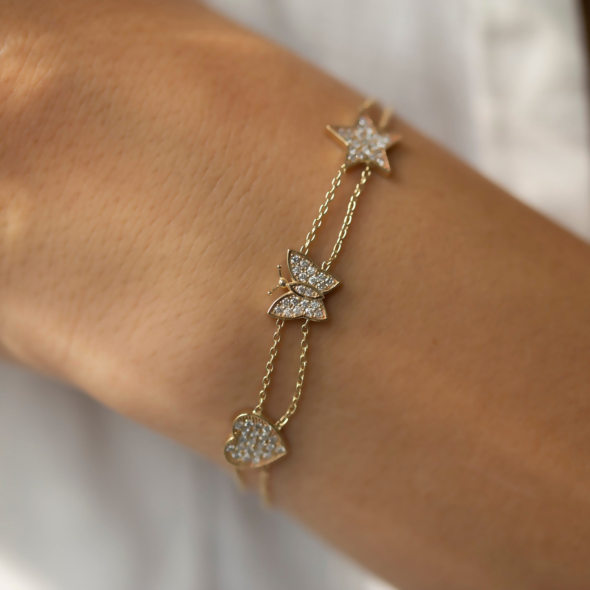 14K Gold Diamond Star Bracelet