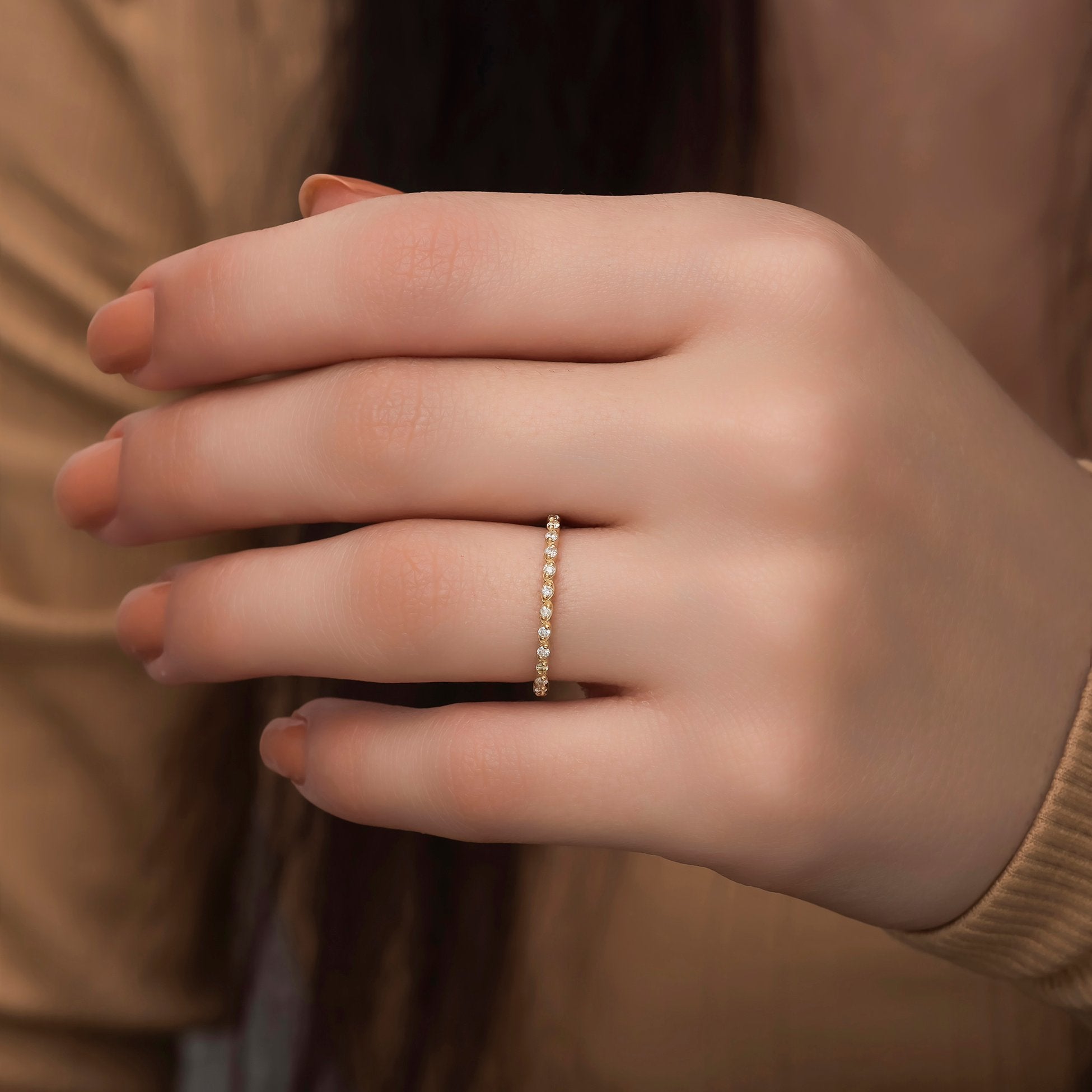 14K Gold Diamond Diamond Half Eternity Ring