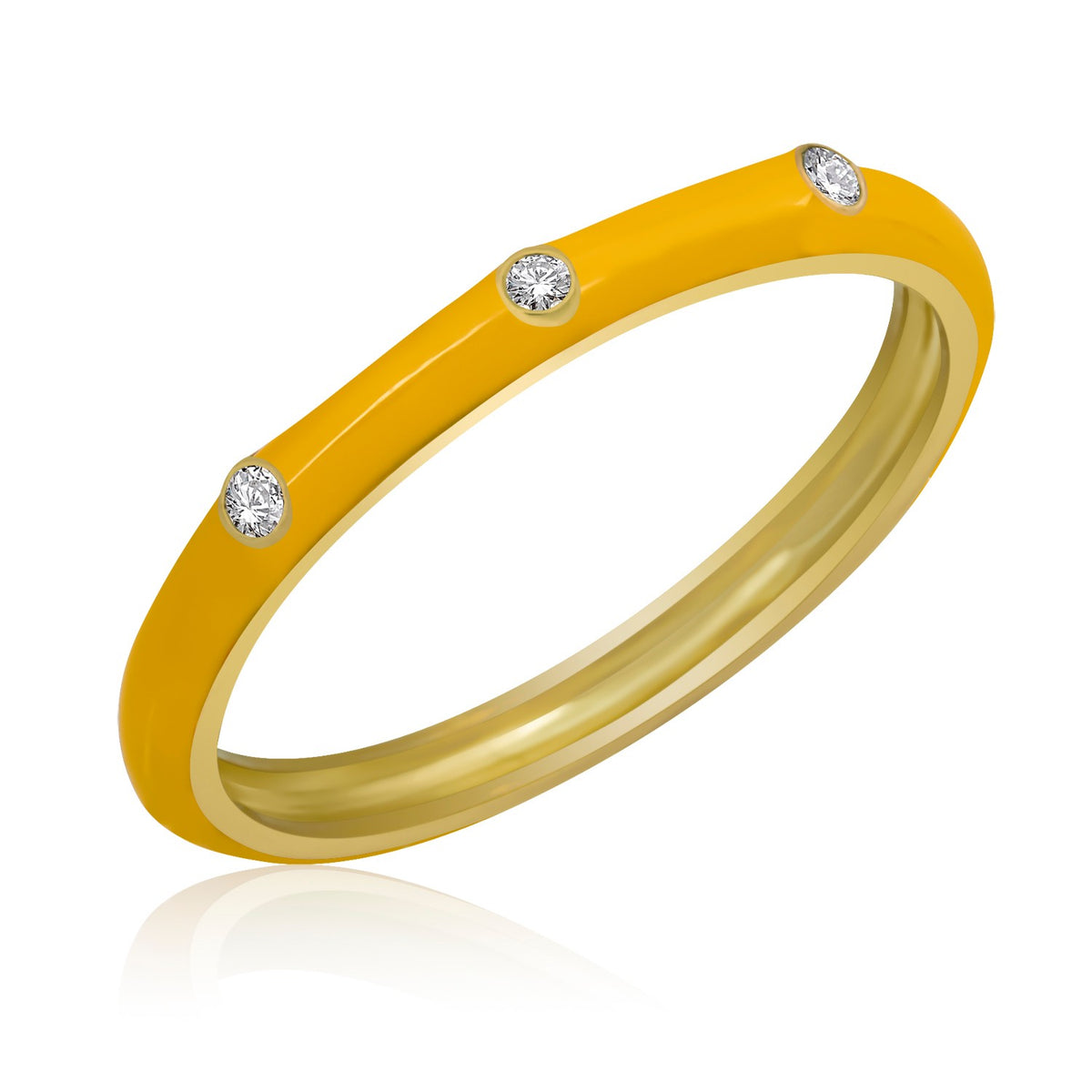 14K Gold Diamond Yellow Color Enamel Ring