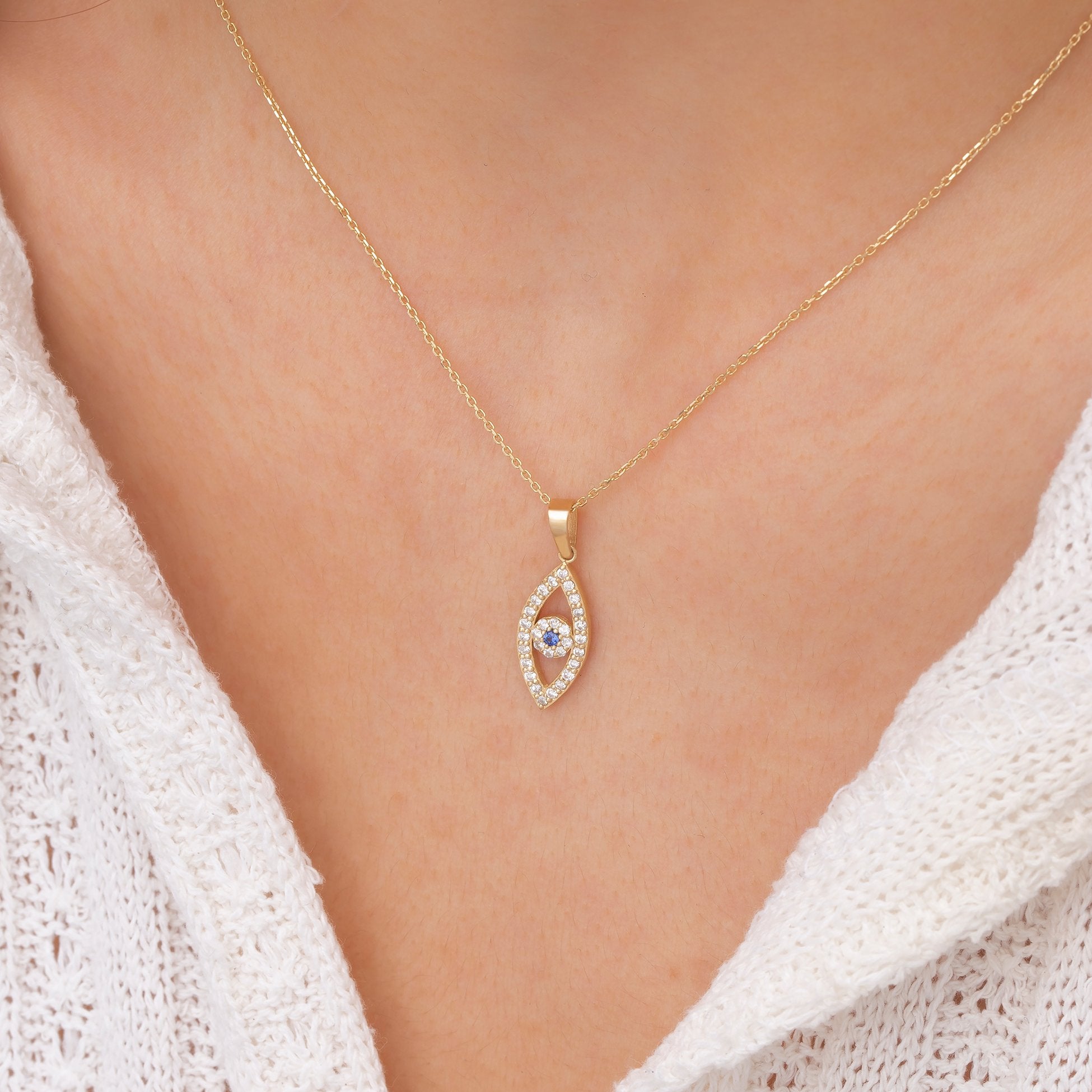 14K Gold Diamond Vertical Eye Woman Necklace