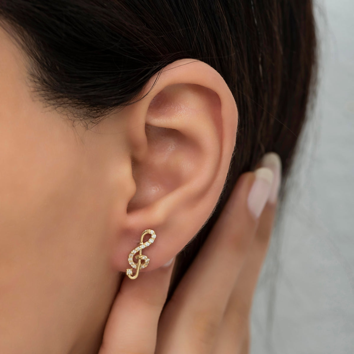 14K Gold Diamond Treble Clef Earrings