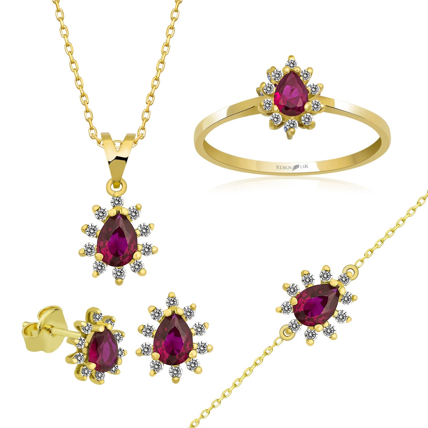 14K Gold Diamond Drop Cut Ruby Necklace